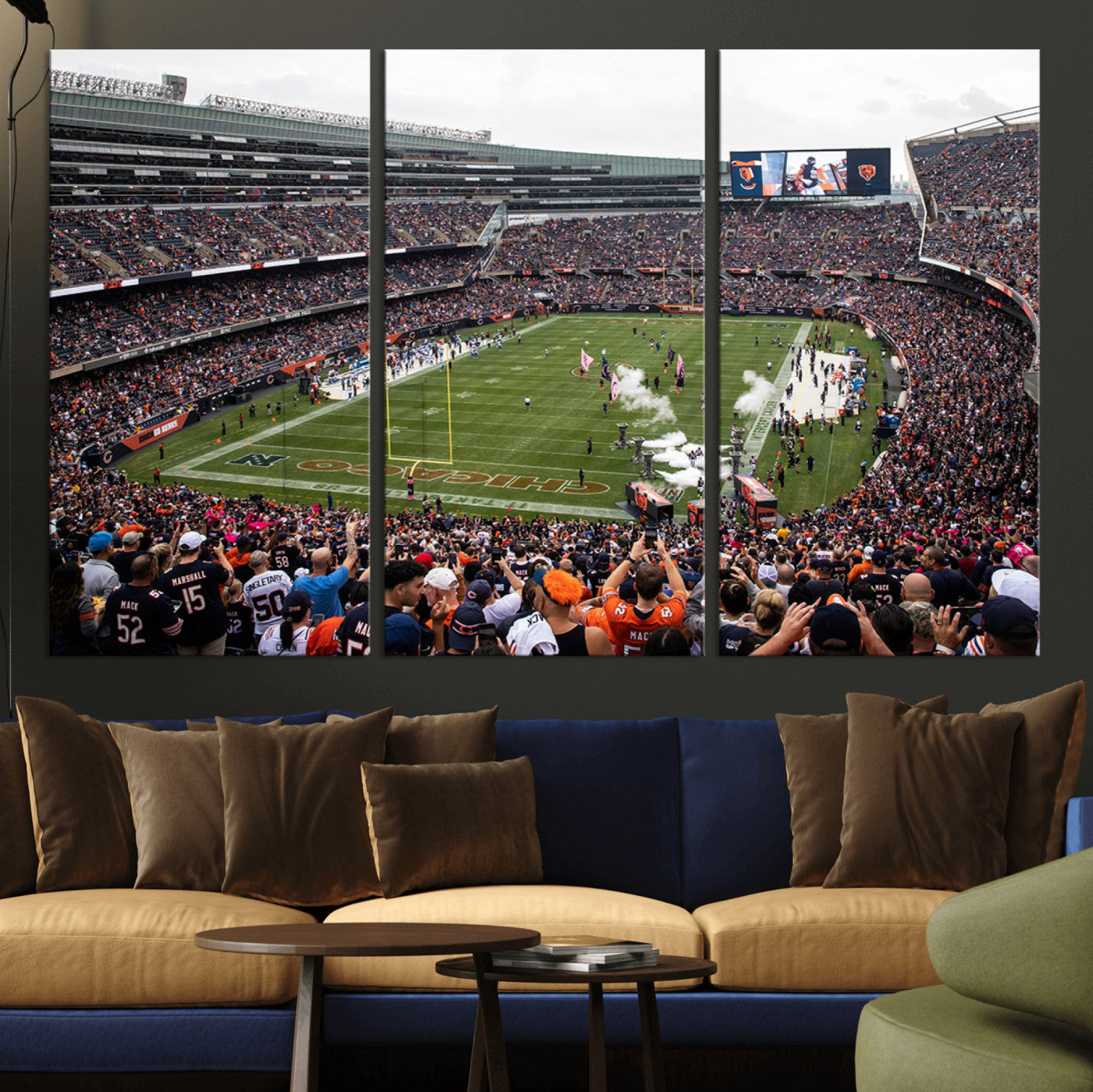 18347149-MGV-CV-36X24-Chicago Bears Soldiers Field Wall Art Canvas Print – Framed Football Stadium Artwork for Sports Fans, Soldier Field Skyline Canvas Decor for Game Room