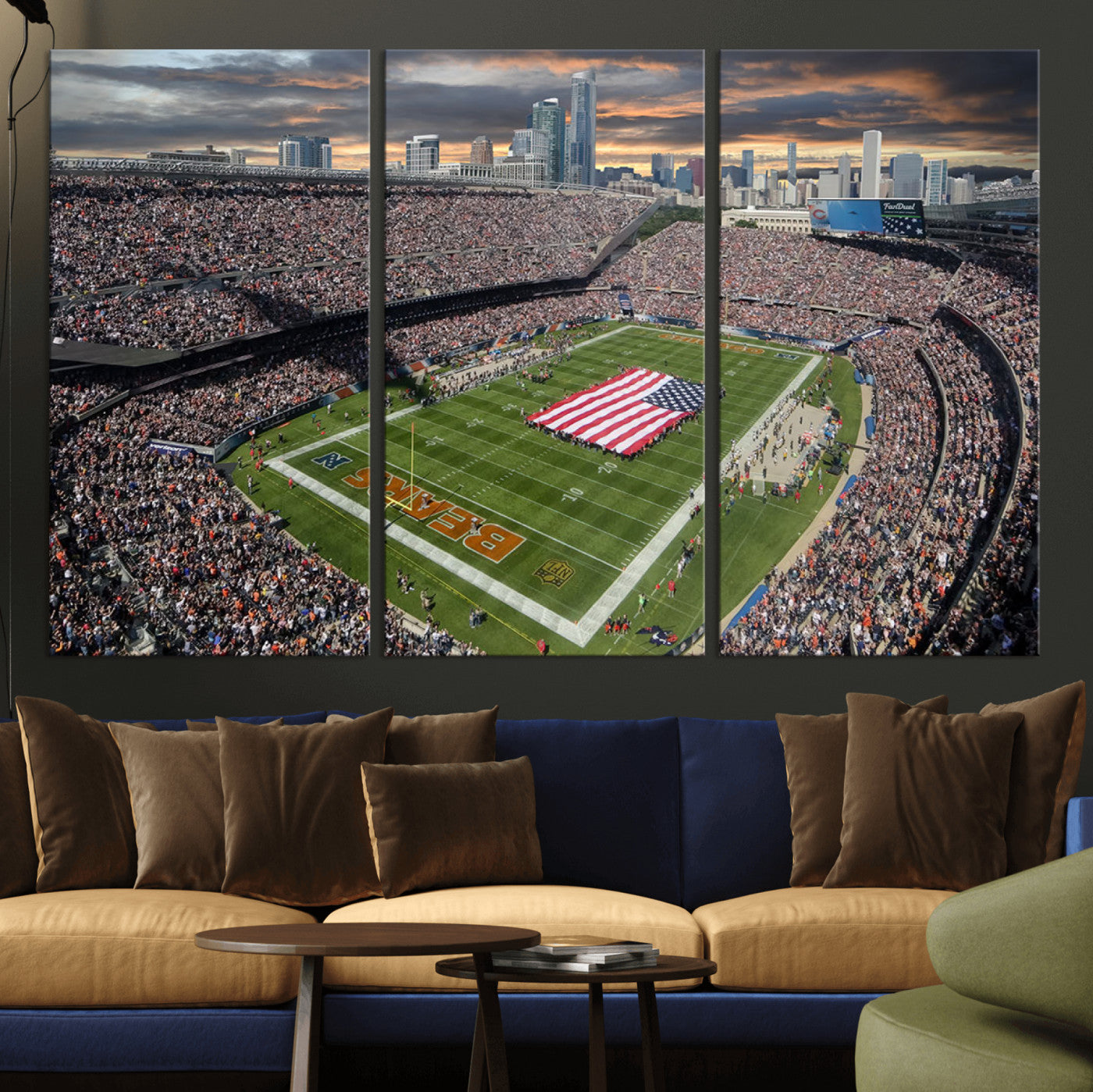 98106777-MGV-CV-36X24-Chicago Bears Soldiers Field Wall Art Canvas Print – Framed Football Stadium Artwork for Home, Office, Living Room
