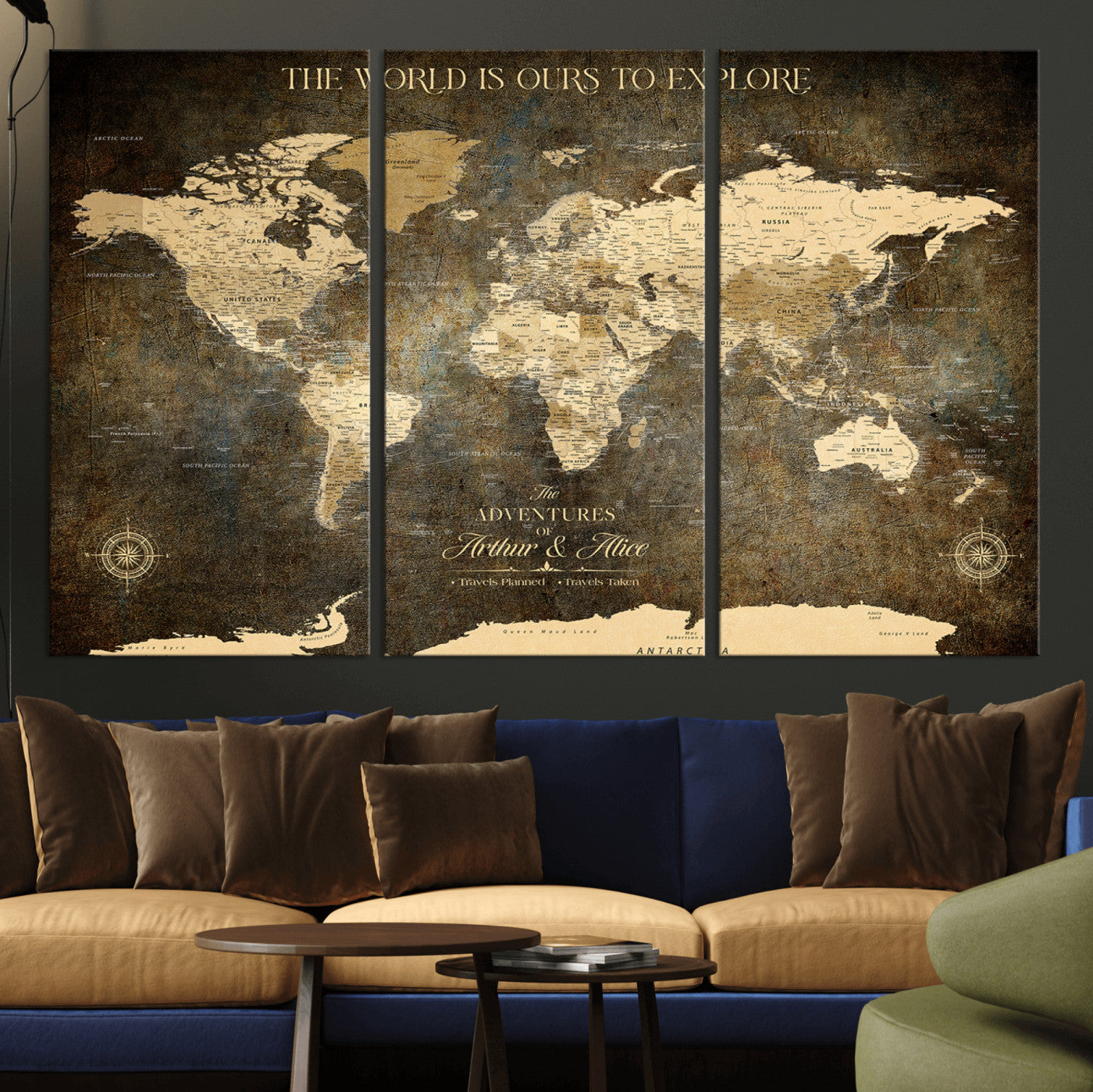 76675404-MGV-CV-36X24-Framed Push Pin World Travel Map – Canvas Wall Art for Tracking Adventures, Decorative Vintage Style Map with Pins for Home or Office - H1