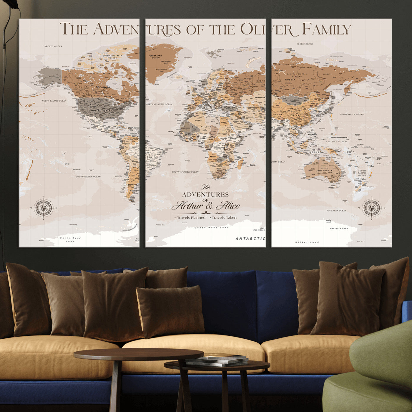 43101120-MGV-CV-36X24-Personalized Push Pin World Map Canvas – Custom Framed Travel Tracker Wall Art, Large Adventure Map with Pins for Home, Office