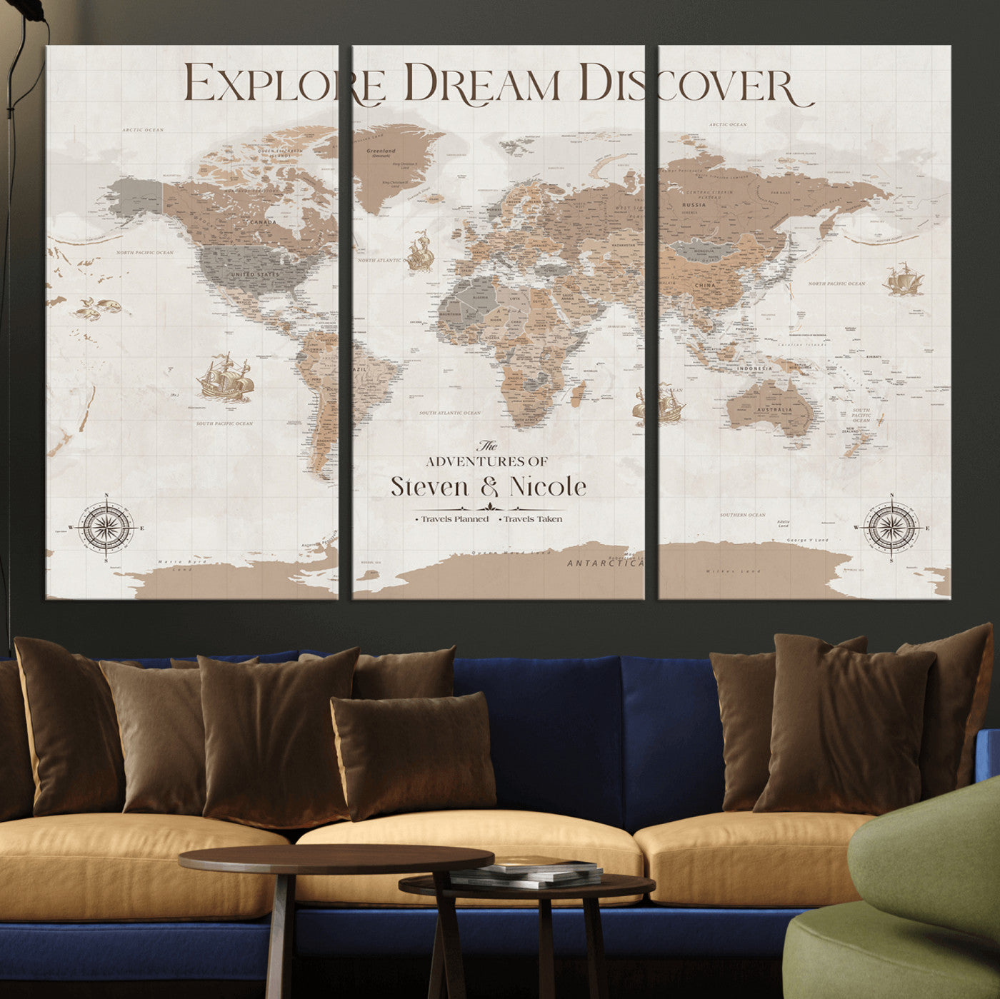 95738134-MGV-CV-36X24-Custom Push Pin World Map Wall Canvas Print – Personalized Travel Tracker with Pins – Framed Large Multi-Size Canvas for Home Office Decor