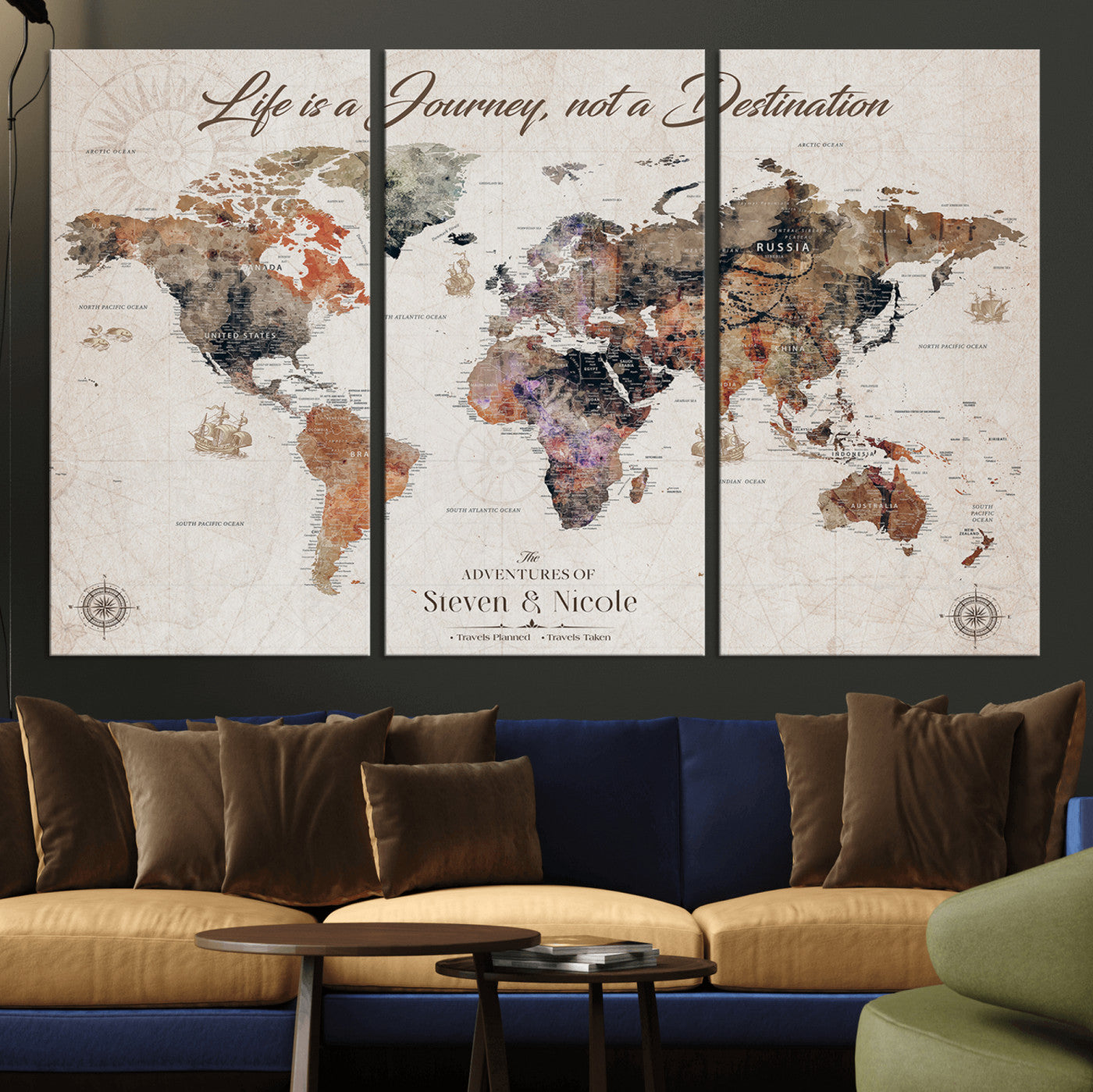 -Personalized Push Pin World Map Canvas – Custom Framed Travel Tracker Wall Art, Large Adventure Map with Pins for Home, Office