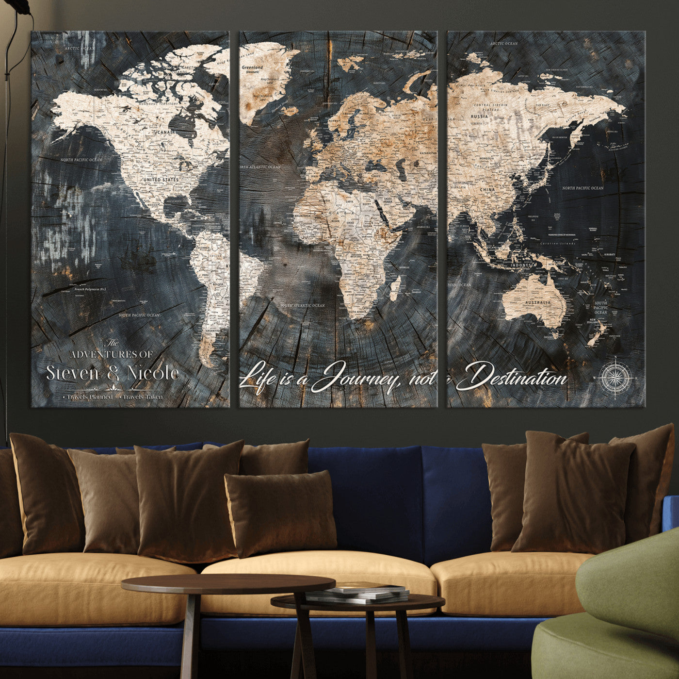 13001721-MGV-CV-36X24-Custom Push Pin World Map Wall Canvas Print – Personalized Travel Tracker with Pins – Framed Large Multi-Size Canvas for Home Office Decor