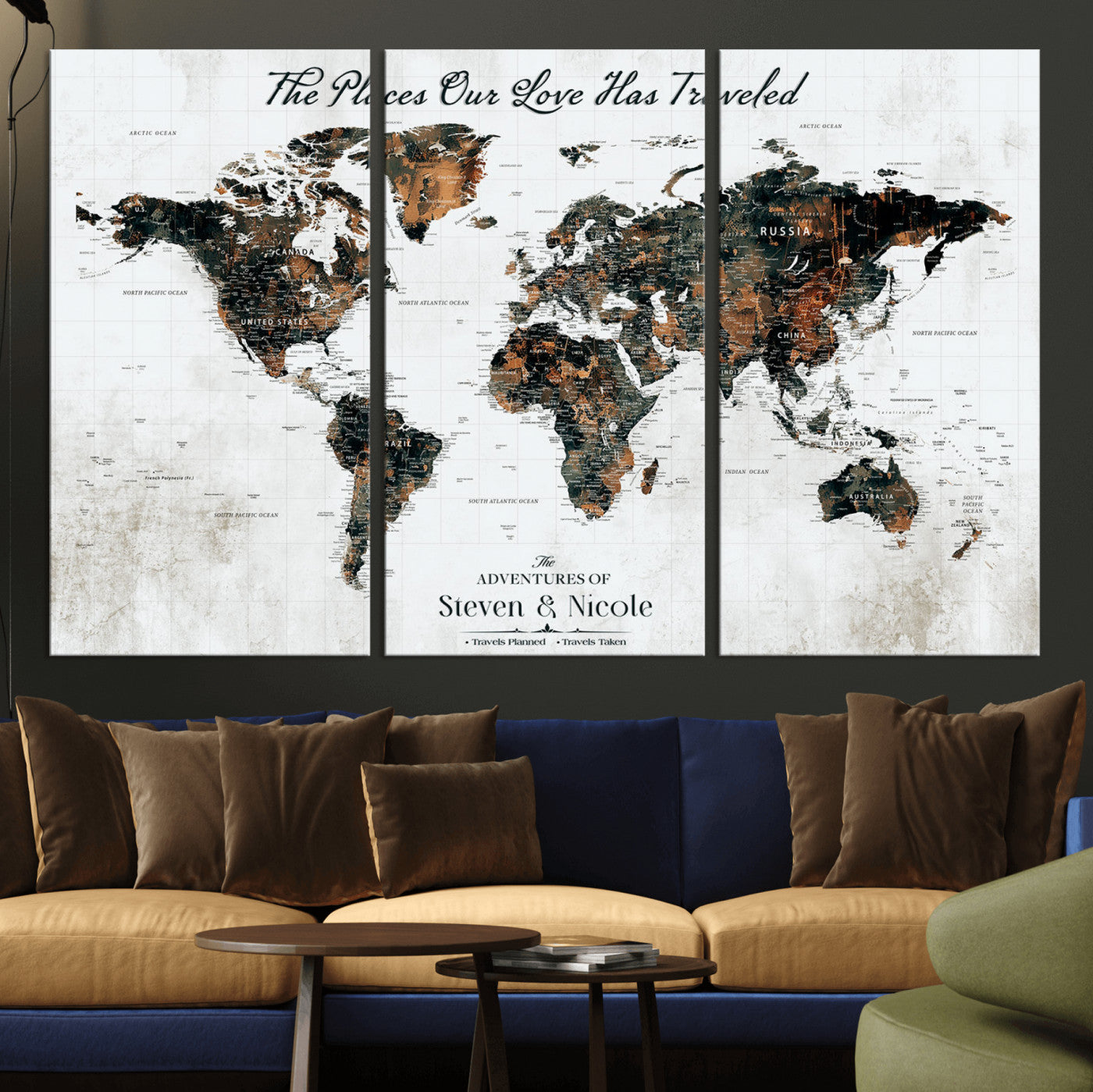 89231588-MGV-CV-36X24-Personalized Push Pin World Map Canvas – Custom Framed Travel Tracker Wall Art, Large Adventure Map with Pins for Home, Office