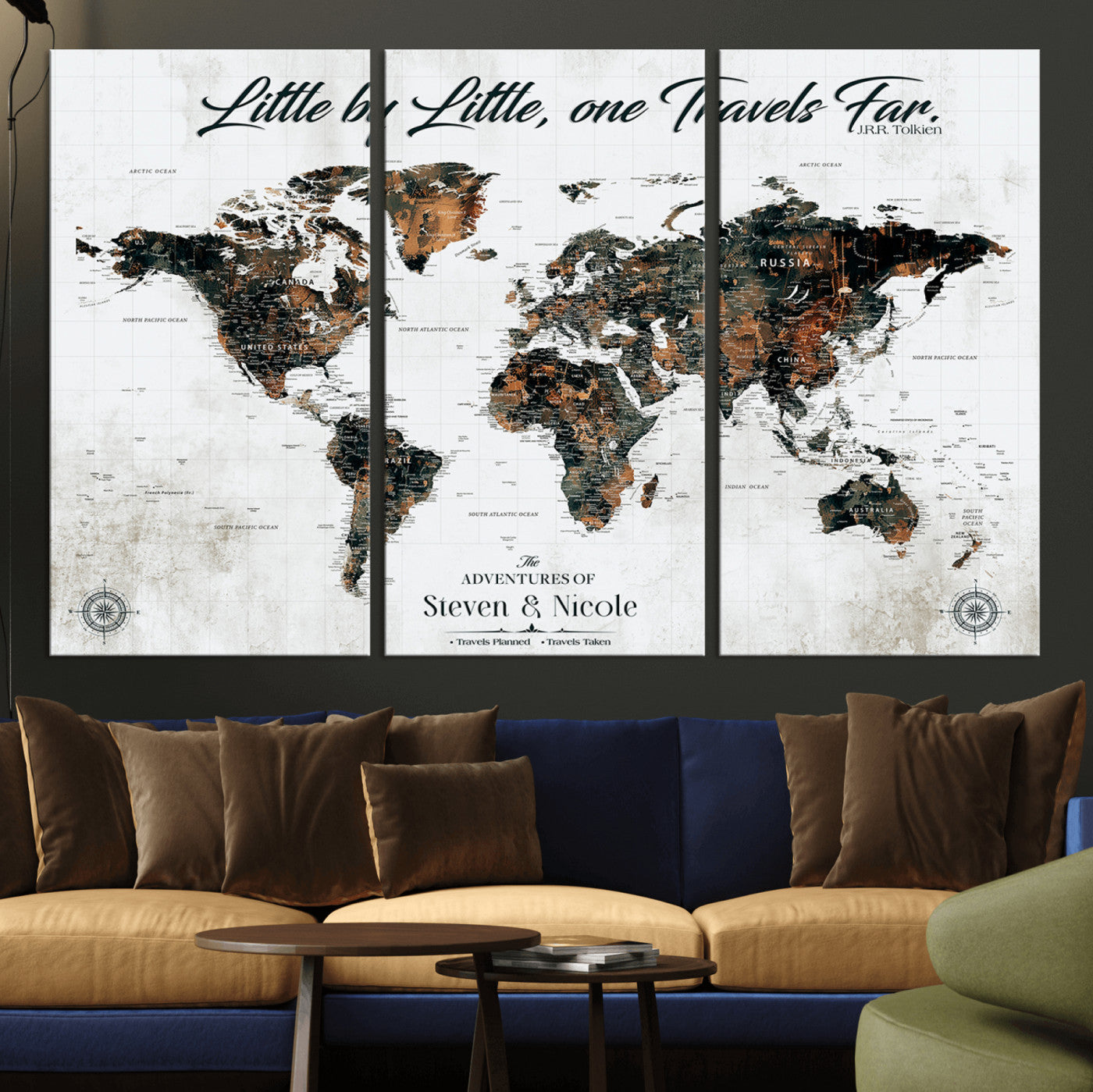 89231588-MGV-CV-36X24-Custom Push Pin World Map Wall Canvas Print – Personalized Travel Tracker with Pins – Framed Large Multi-Size Canvas for Home Office Decor