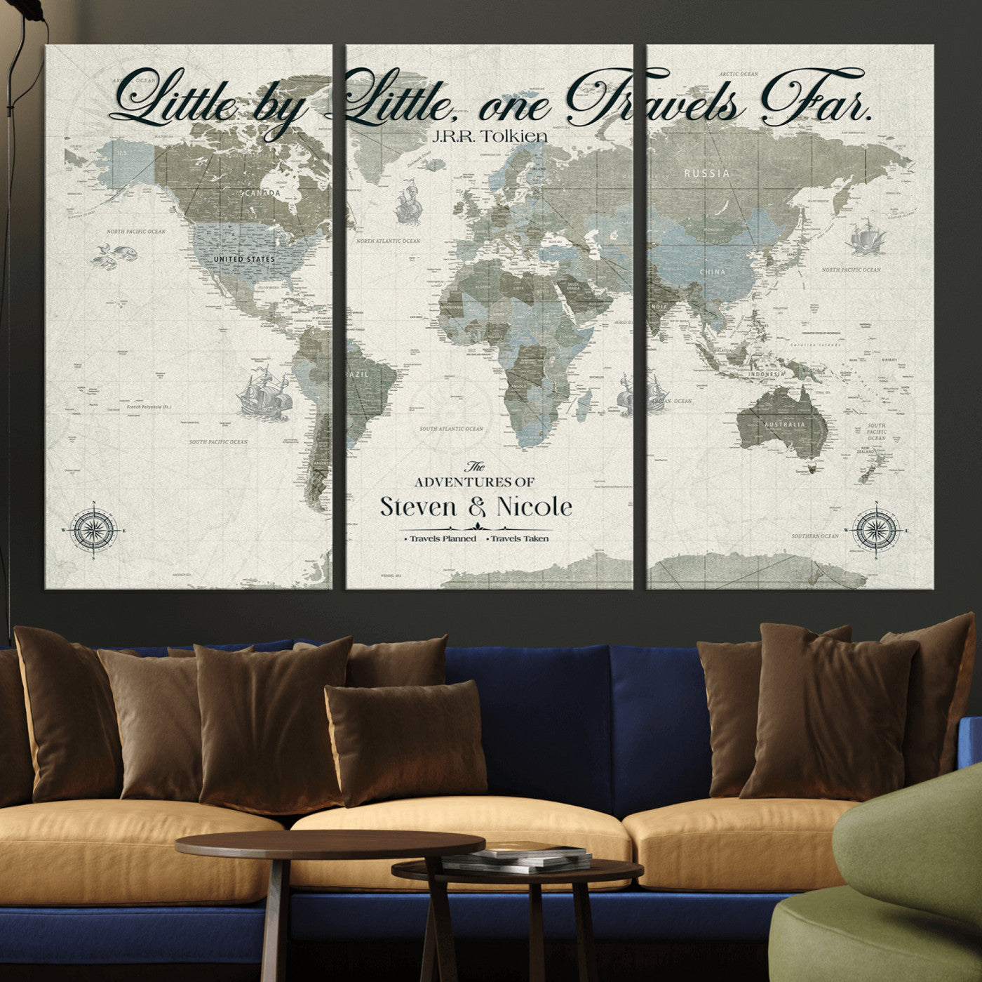 72081300-MGV-CV-36X24-Custom Push Pin World Map Wall Canvas Print – Personalized Travel Tracker with Pins – Framed Large Multi-Size Canvas for Home Office Decor
