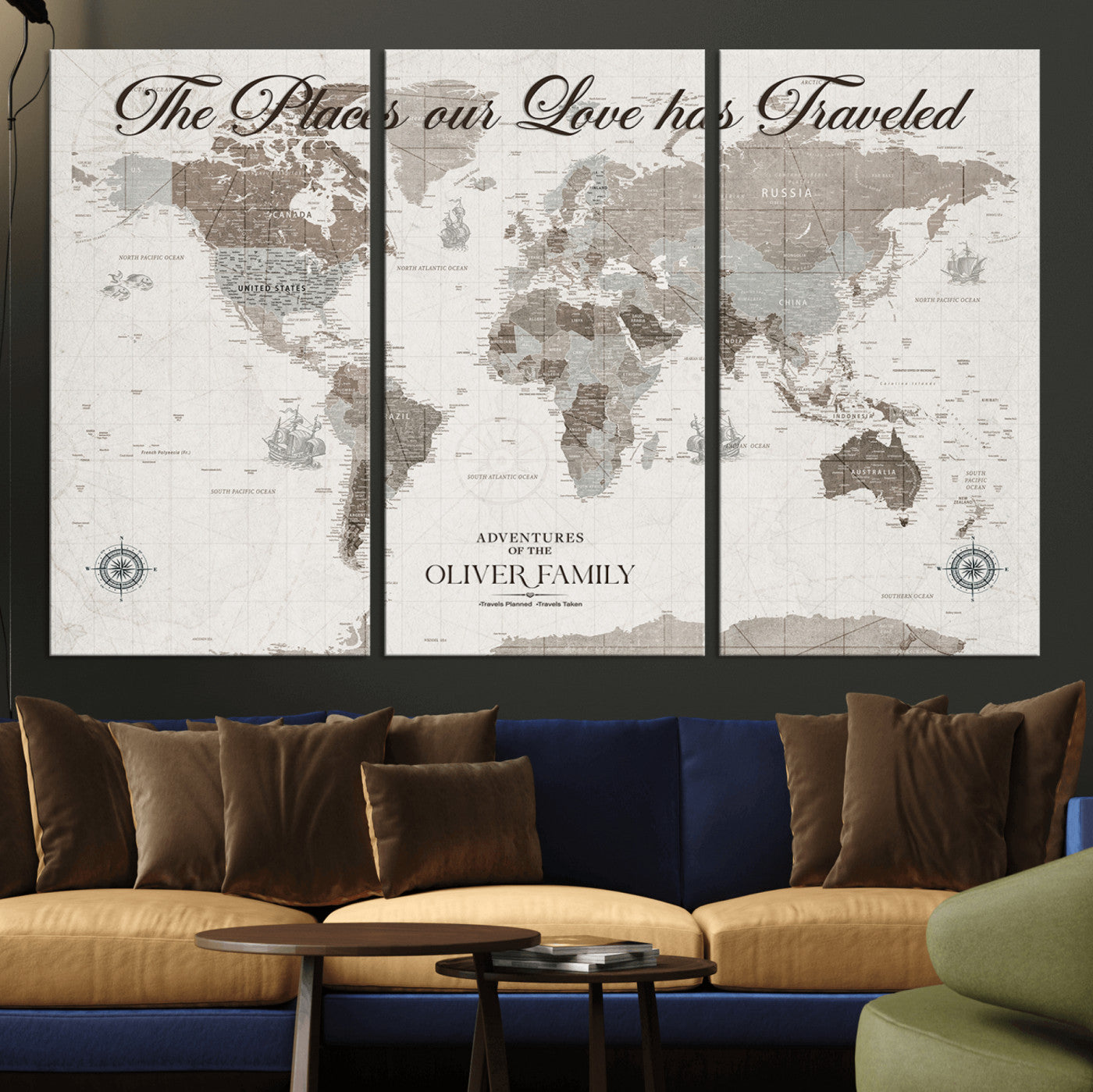 88245481-MGV-CV-36X24-Custom Push Pin World Map Wall Canvas Print – Personalized Travel Tracker with Pins – Framed Large Multi-Size Canvas for Home Office Decor