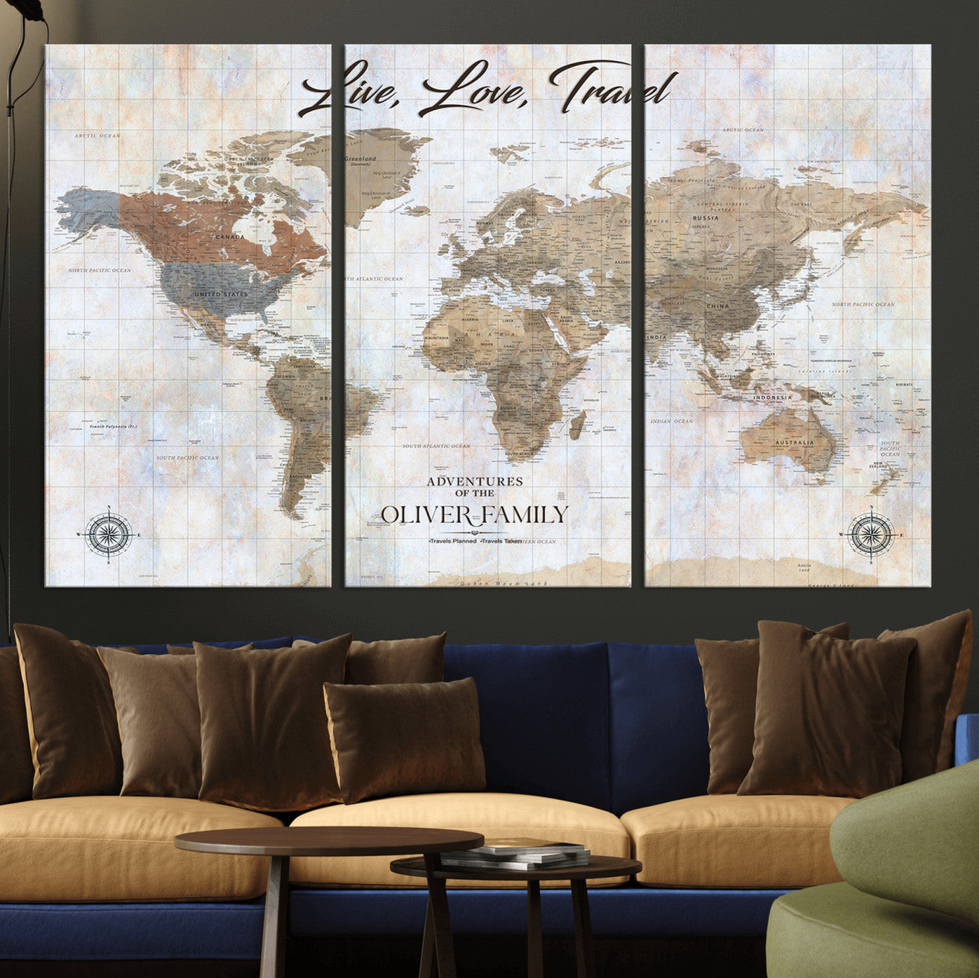 76256172-MGV-CV-36X24-Custom Push Pin World Map Wall Canvas Print – Personalized Travel Tracker with Pins – Framed Large Multi-Size Canvas for Home Office Decor