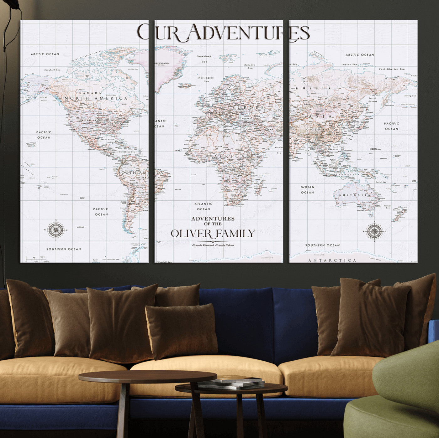 40041157-MGV-CV-36X24-Custom Push Pin World Map Wall Canvas Print – Personalized Travel Tracker with Pins – Framed Large Multi-Size Canvas for Home Office Decor