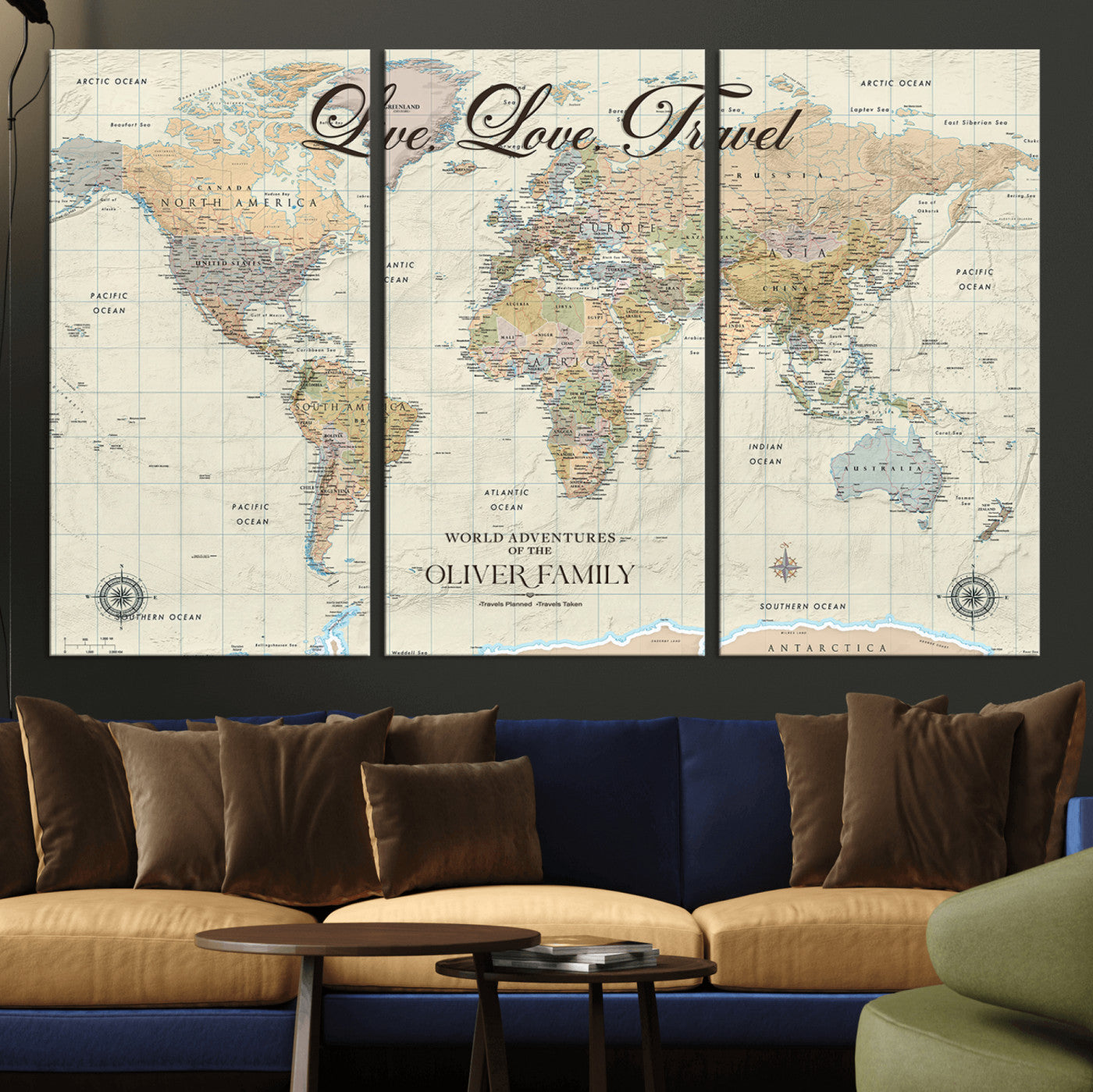49563244-MGV-CV-36X24-Custom Push Pin World Map Wall Canvas Print – Personalized Travel Tracker with Pins – Framed Large Multi-Size Canvas for Home Office Decor