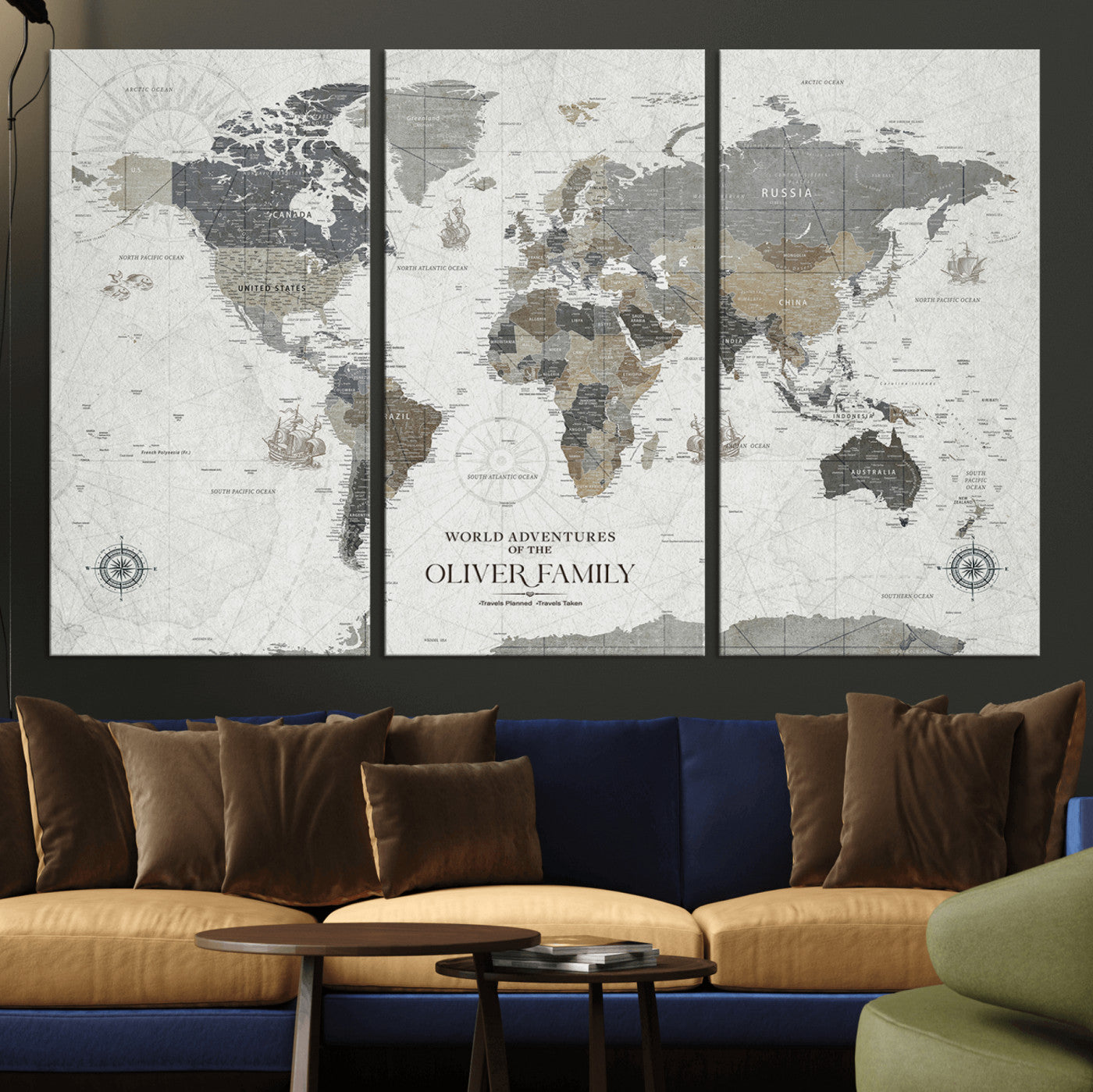 24596128-MGV-CV-36X24-Custom Push Pin World Map Wall Canvas Print – Personalized Travel Tracker with Pins – Framed Large Multi-Size Canvas for Home Office Decor
