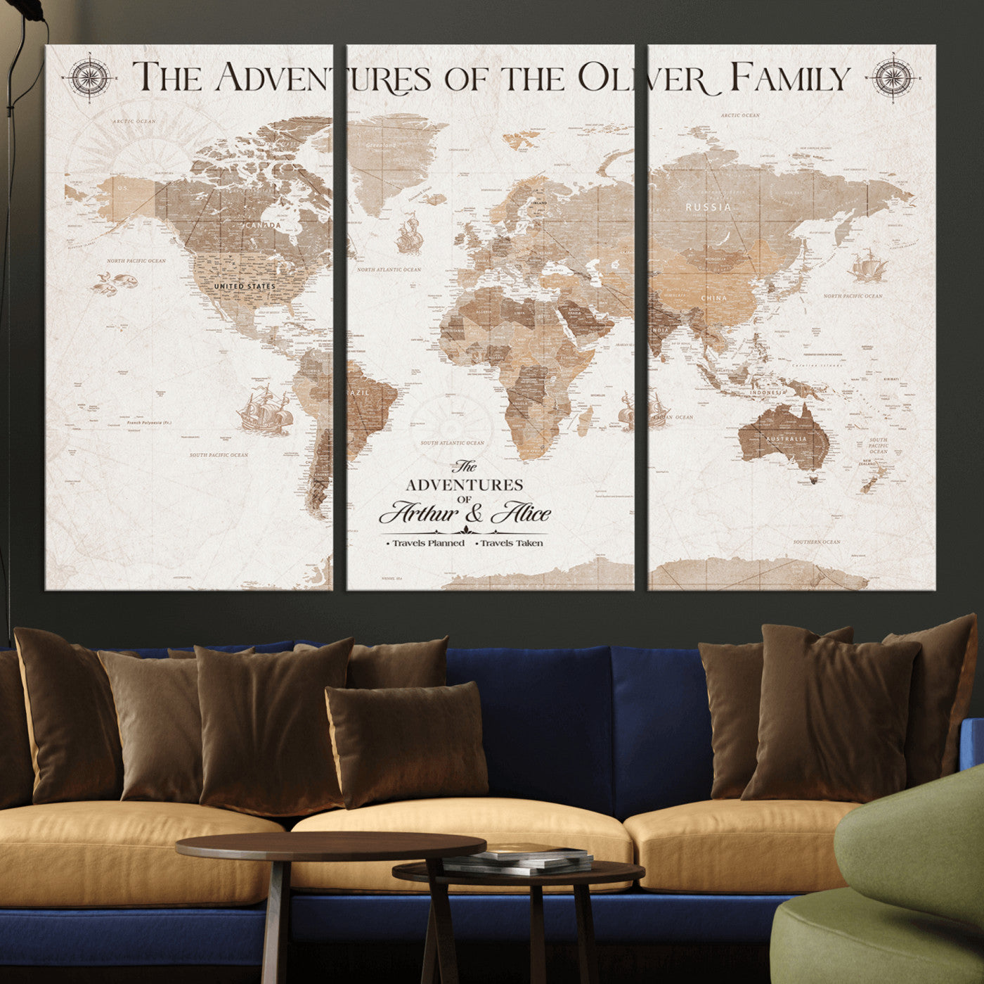 58395047-MGV-CV-36X24-Custom Push Pin World Map Wall Canvas Print – Personalized Travel Tracker with Pins – Framed Large Multi-Size Canvas for Home Office Decor