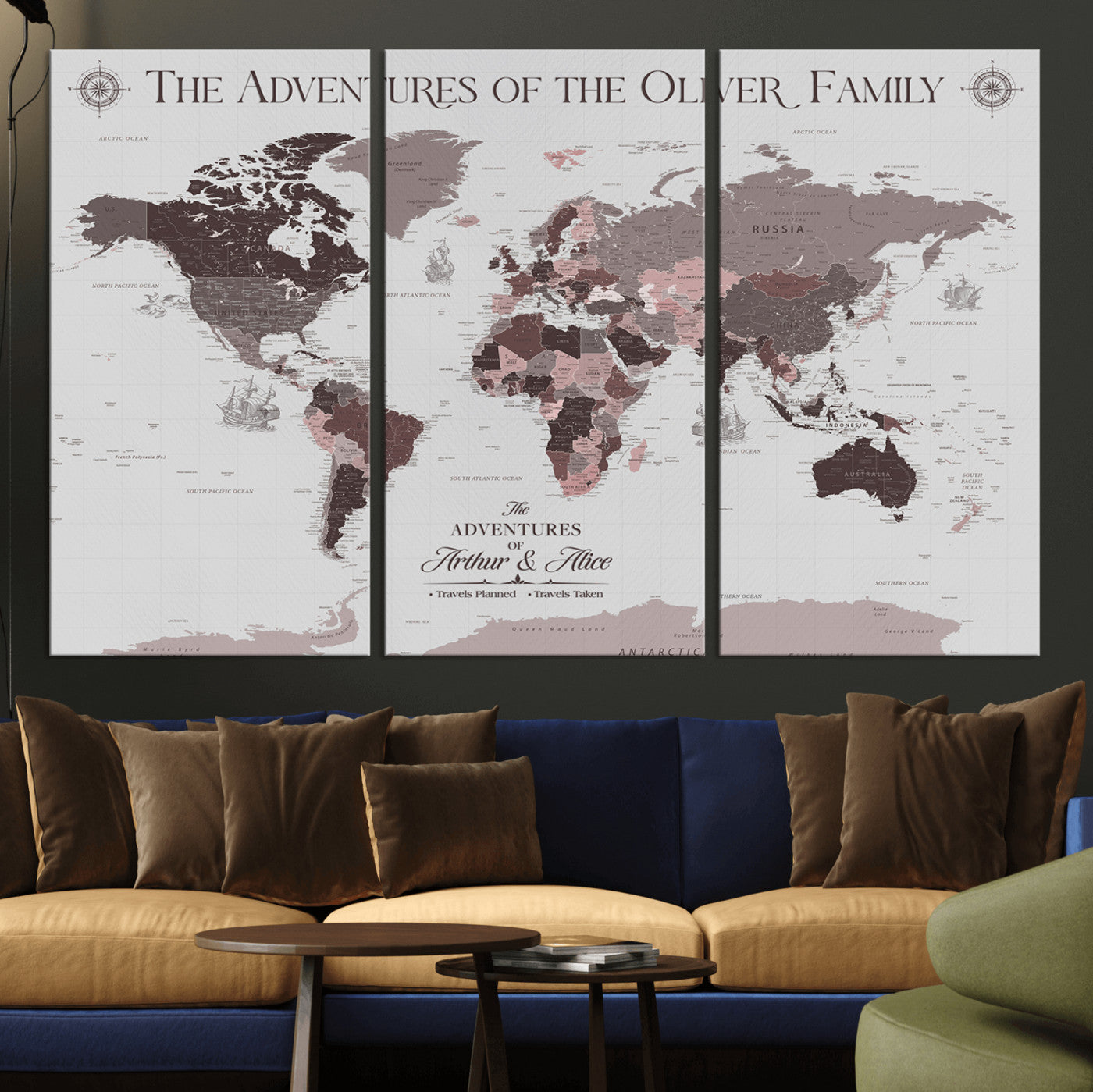 43789856-MGV-CV-36X24-Custom Push Pin World Map Wall Canvas Print – Personalized Travel Tracker with Pins – Framed Large Multi-Size Canvas for Home Office Decor