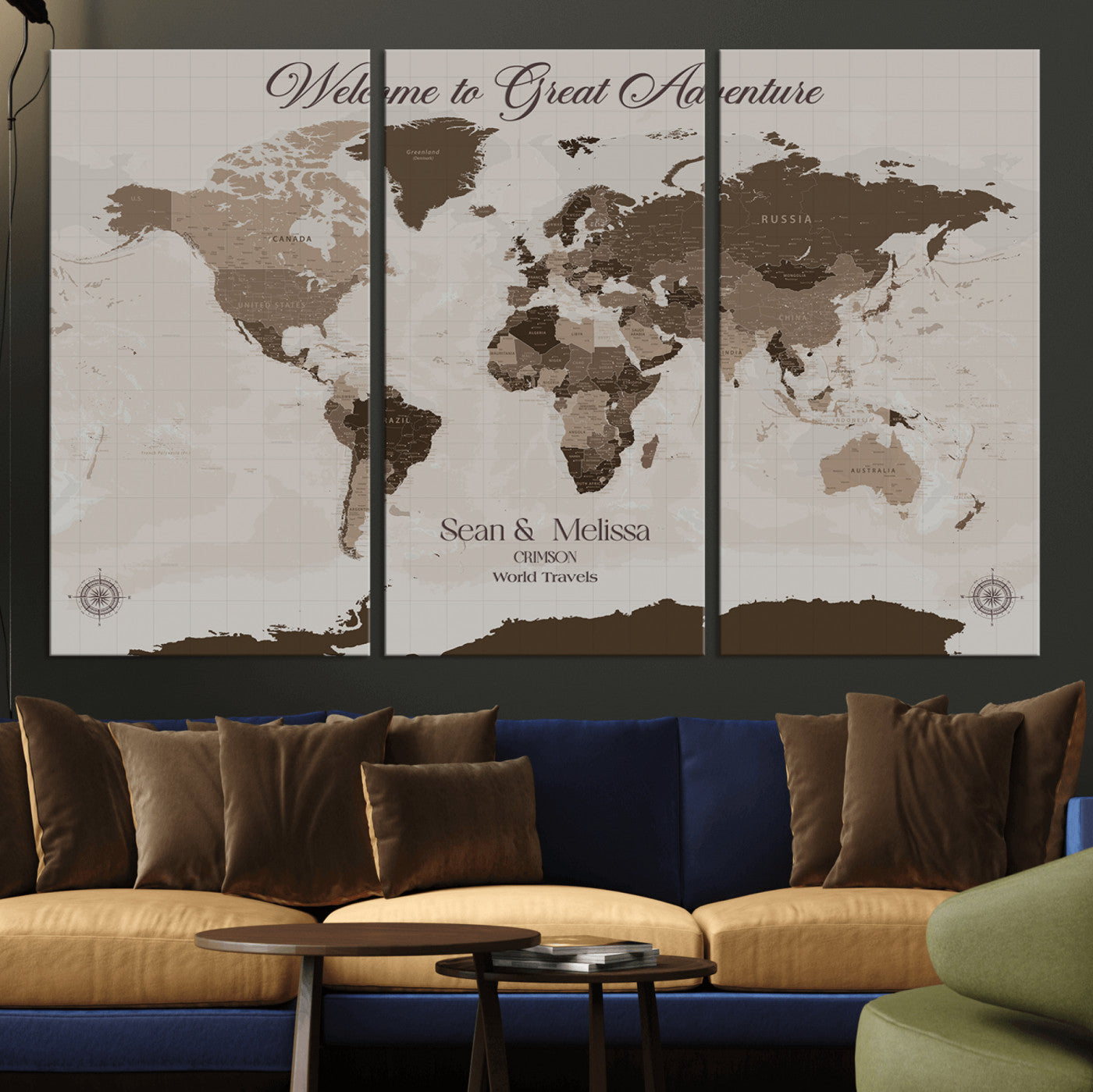 49871705-MGV-CV-36X24-Push Pin Customize World Map Wall Canvas Print – Personalized Travel Tracker with Pins – Custom Wall Art Canvas for Home Office Decor