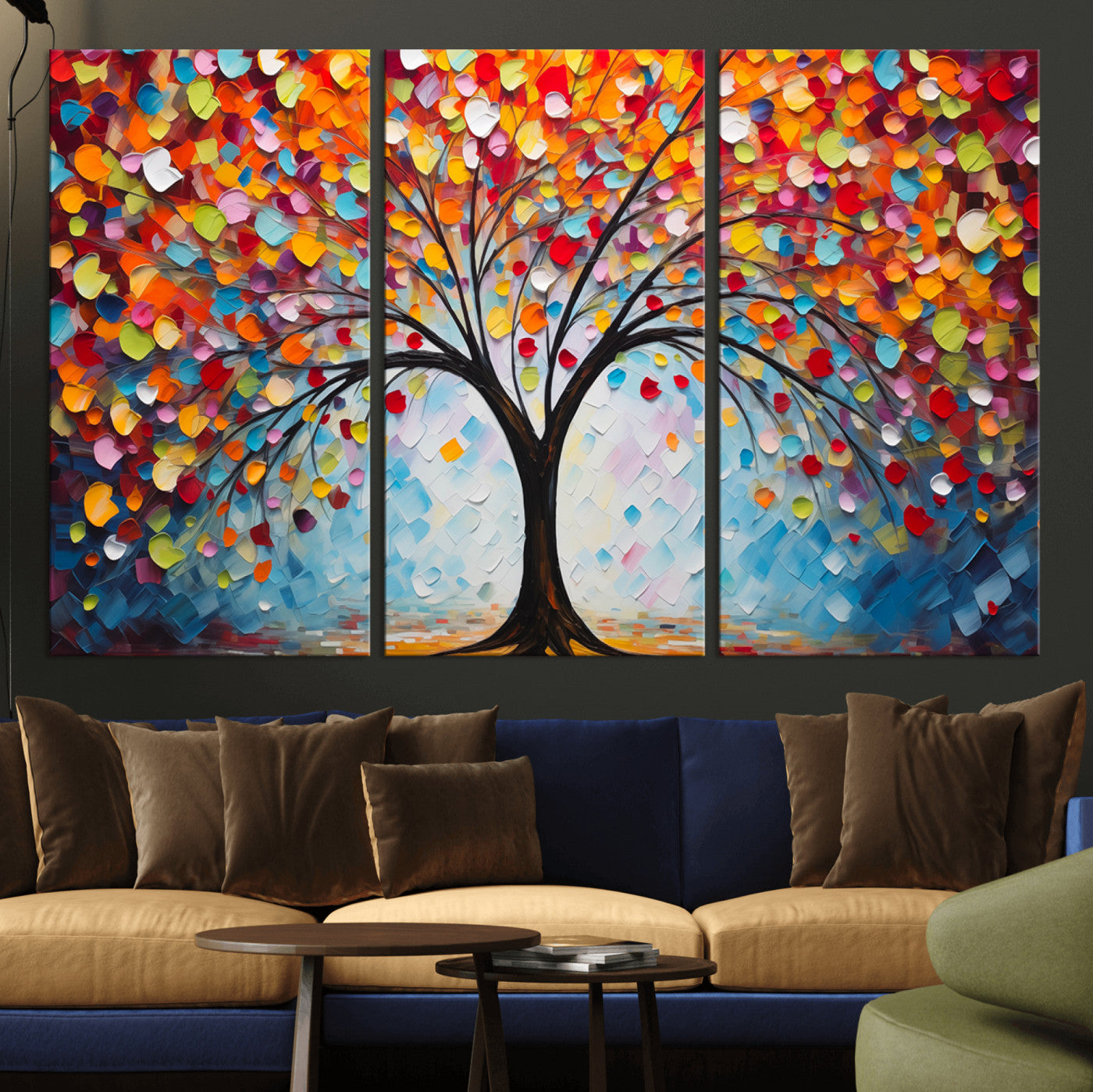 MGV-CV-48X32-3P - Vibrant Tree of Life Canvas Wall Art – Colorful Abstract Nature in Modern Decor - Ready to Hang