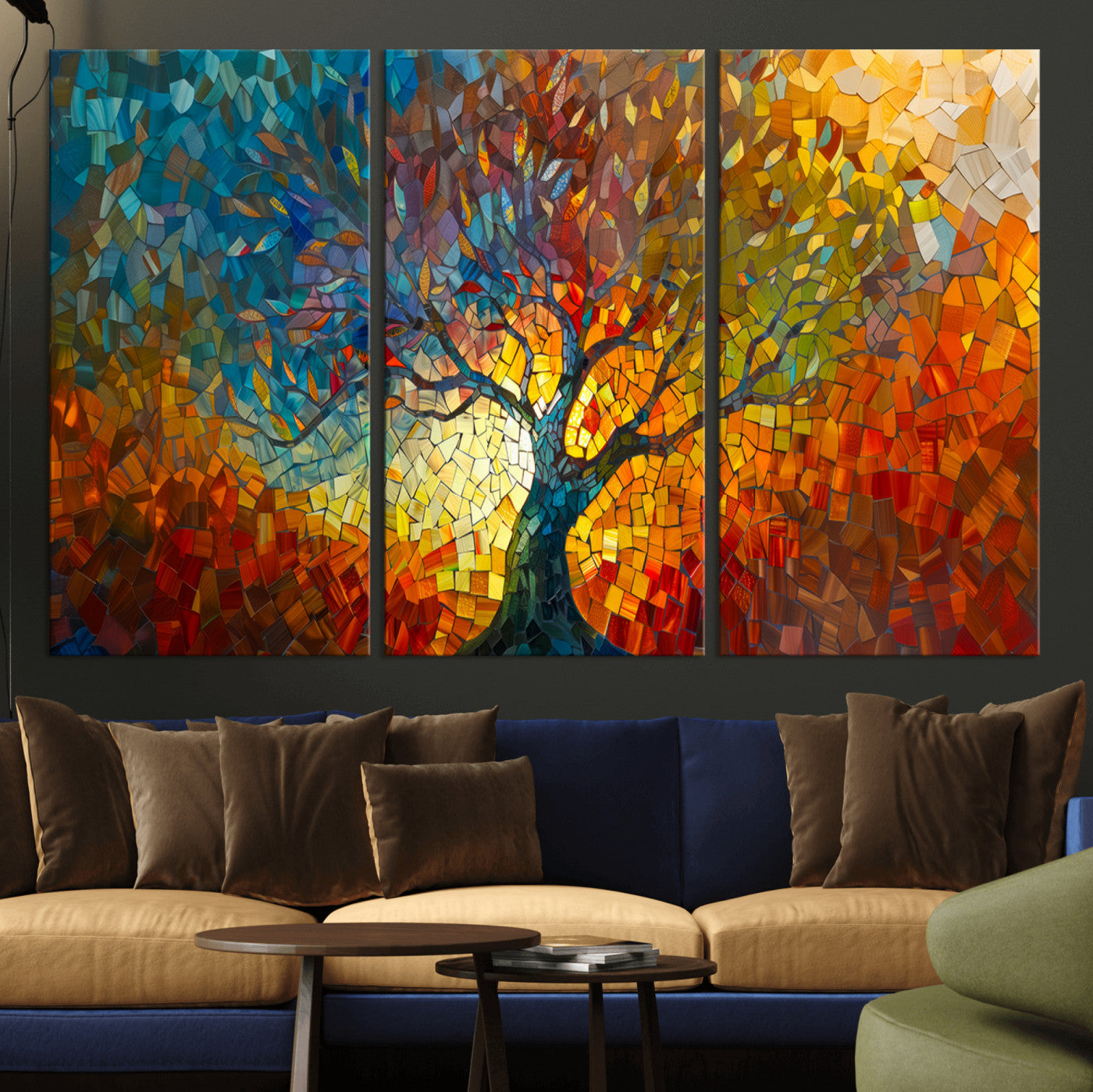 Mozaik2-MGV-CV-36X24-Yggdrasil Tree of Life Mosaic Stained Glass Wall Art, Tree of Life Mosaic Wall Art Canvas Print