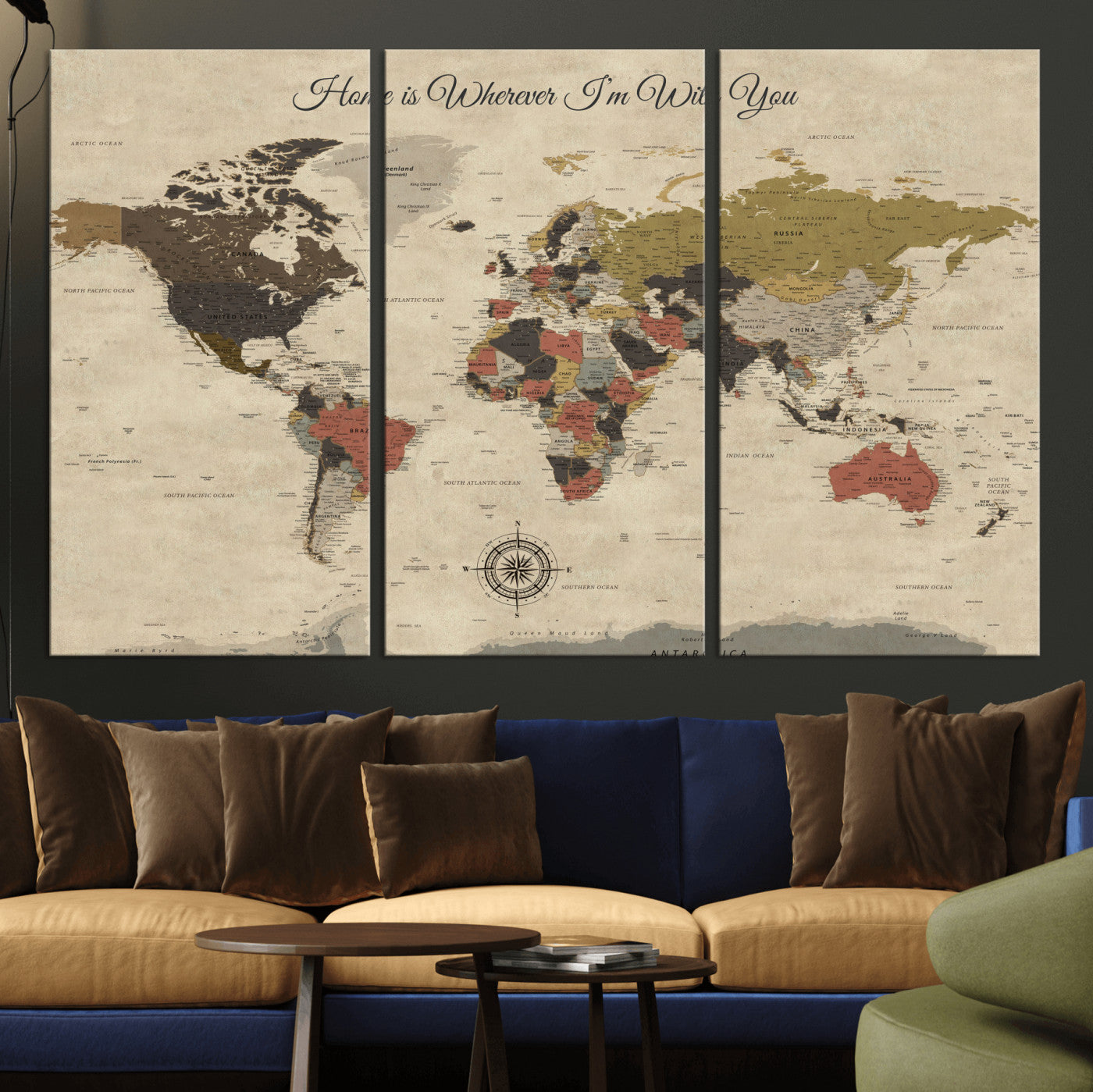 89242247-MGV-CV-36X24-Personalized World Map Print, Customizable Push Pin Framed World Map Print on Canvas - Custom Quote on Map Print