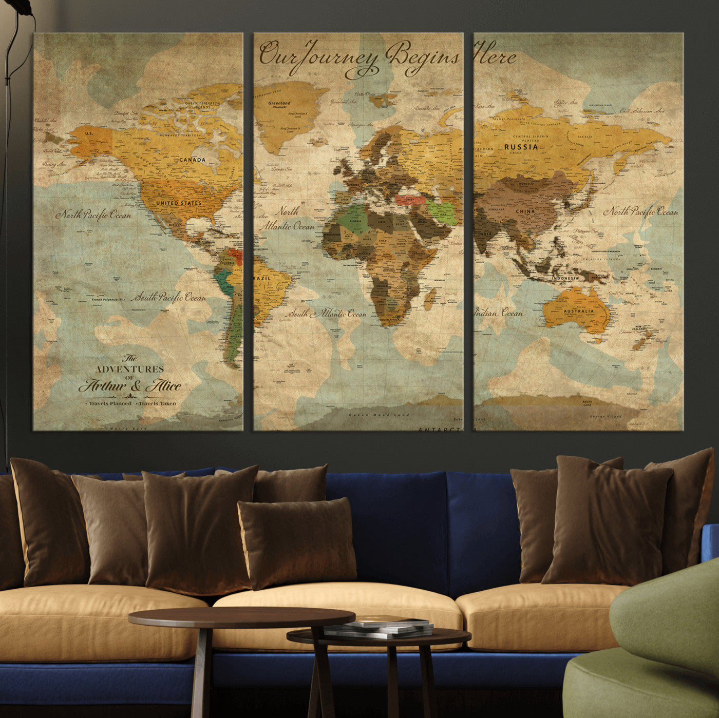 40572820-MGV-CV-36X24-Personalized World Map Canvas – Custom Framed Push Pin Travel Map Wall Art, Vintage Style Gift for Couples