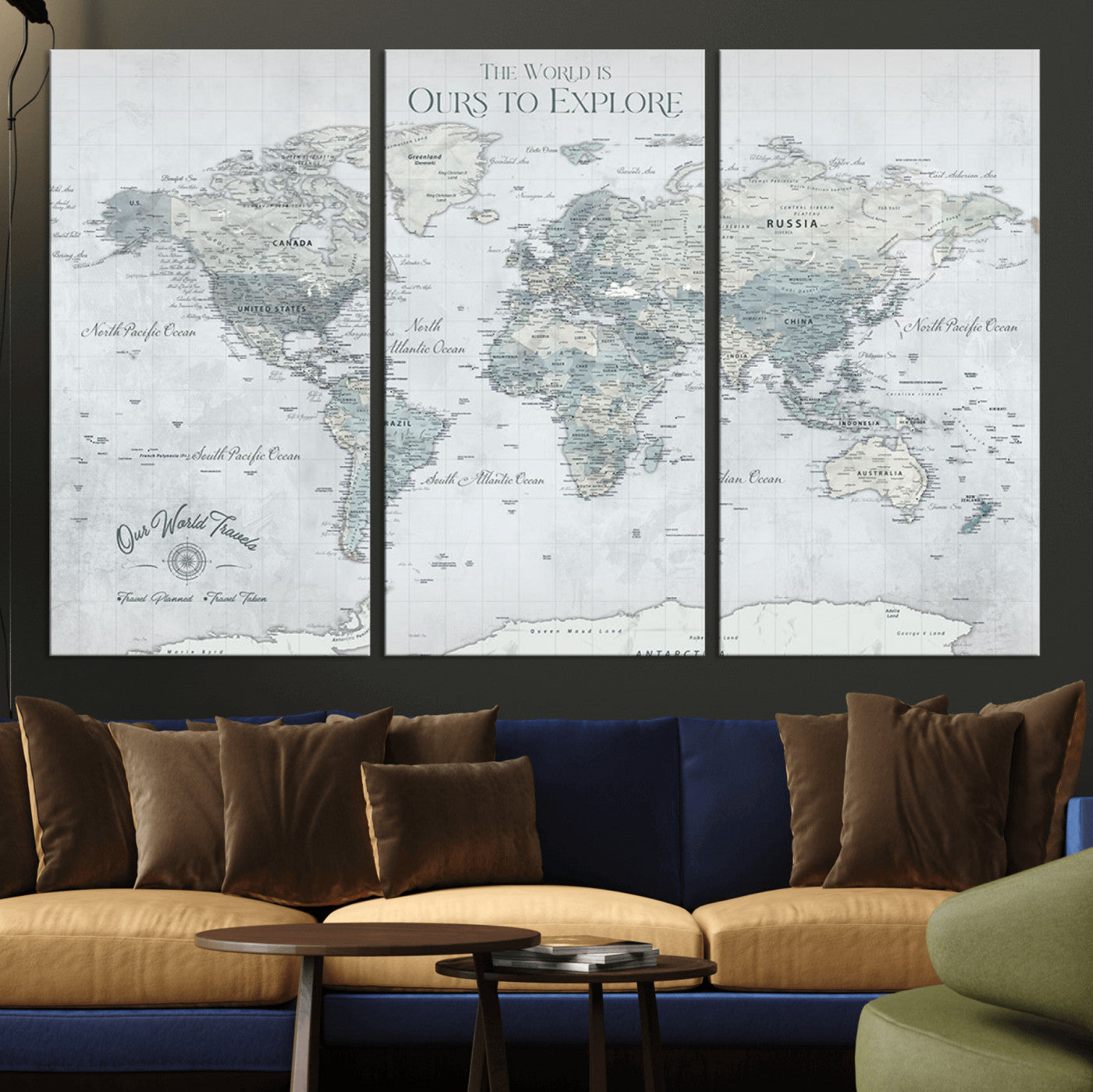 Custom Push Pin World Map Wall Canvas Print – Personalized Travel Tracker with Pins – Framed Custom Quotie Canvas for Home Office Decor