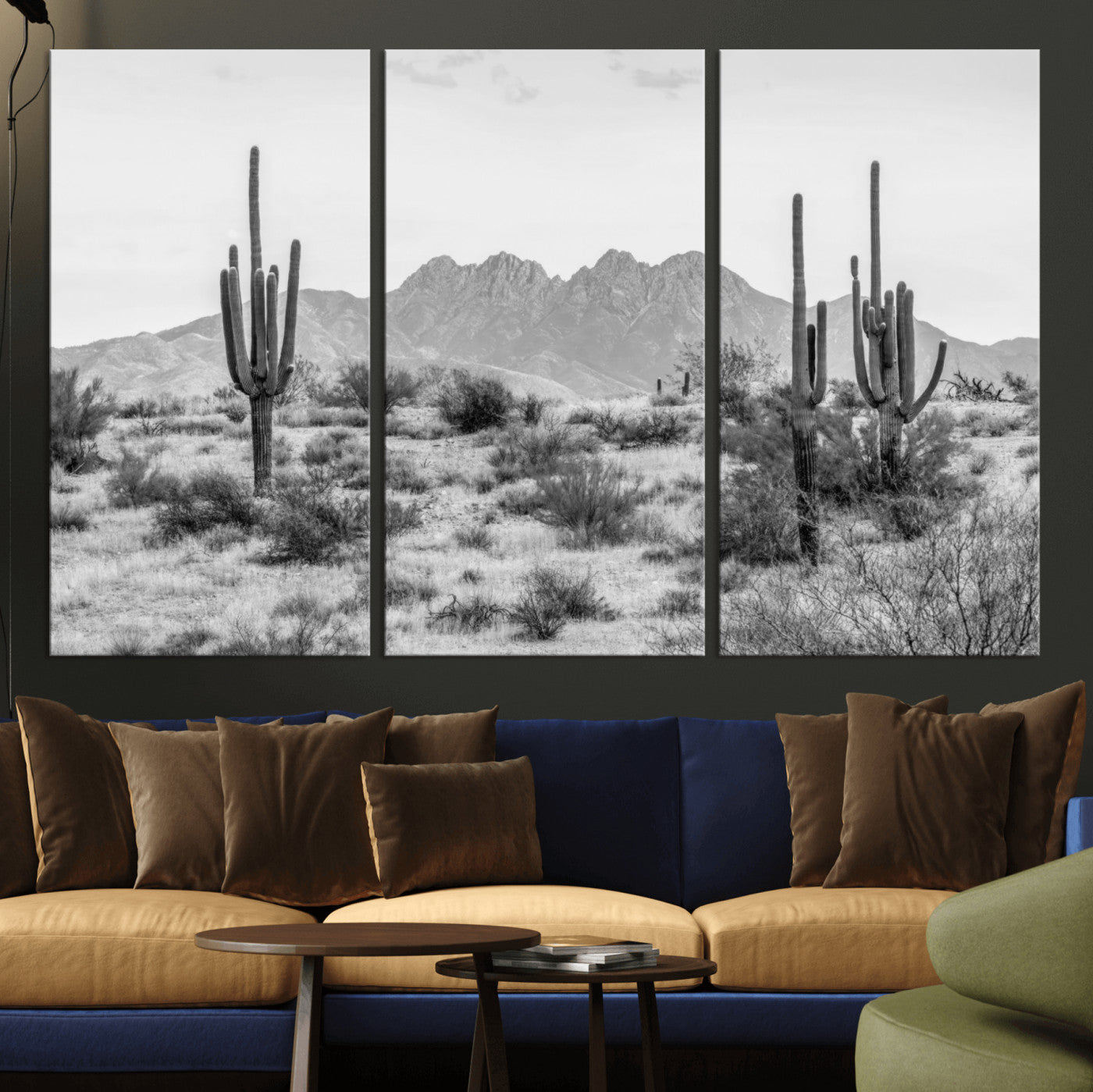MGV-CV-48X32-3P - Black White Arizona Desert Canvas Wall Art Cactus Farmhouse Wall Art