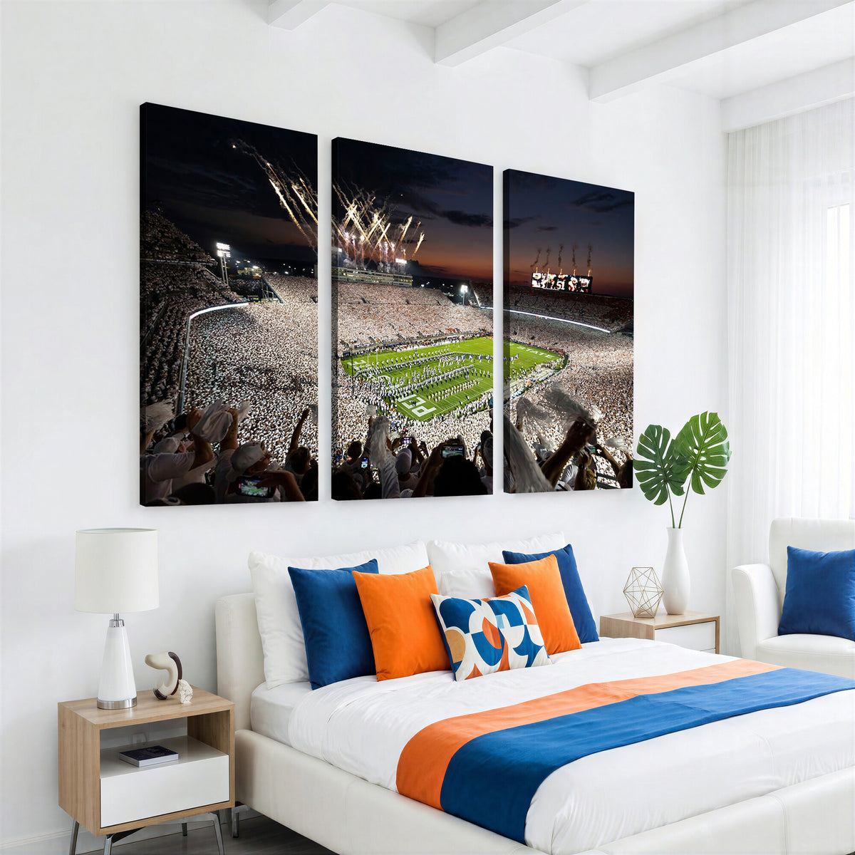 11221988-MGV-CV-36X24 - Epic Night Football Stadium Wall Art Canvas Print, Fireworks and Crowd