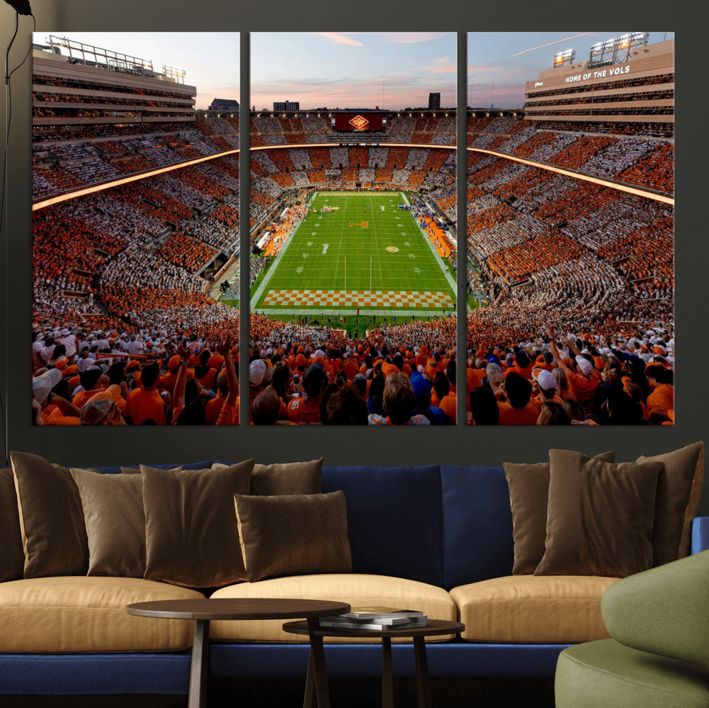 37160229-MGV-CV-48X32-3P-Tennessee Neyland Stadium Wall Art Print, Sports Arena Canvas Wall Art, Panoramic Stadium Canvas Print, Modern Athletic Field Art Printing