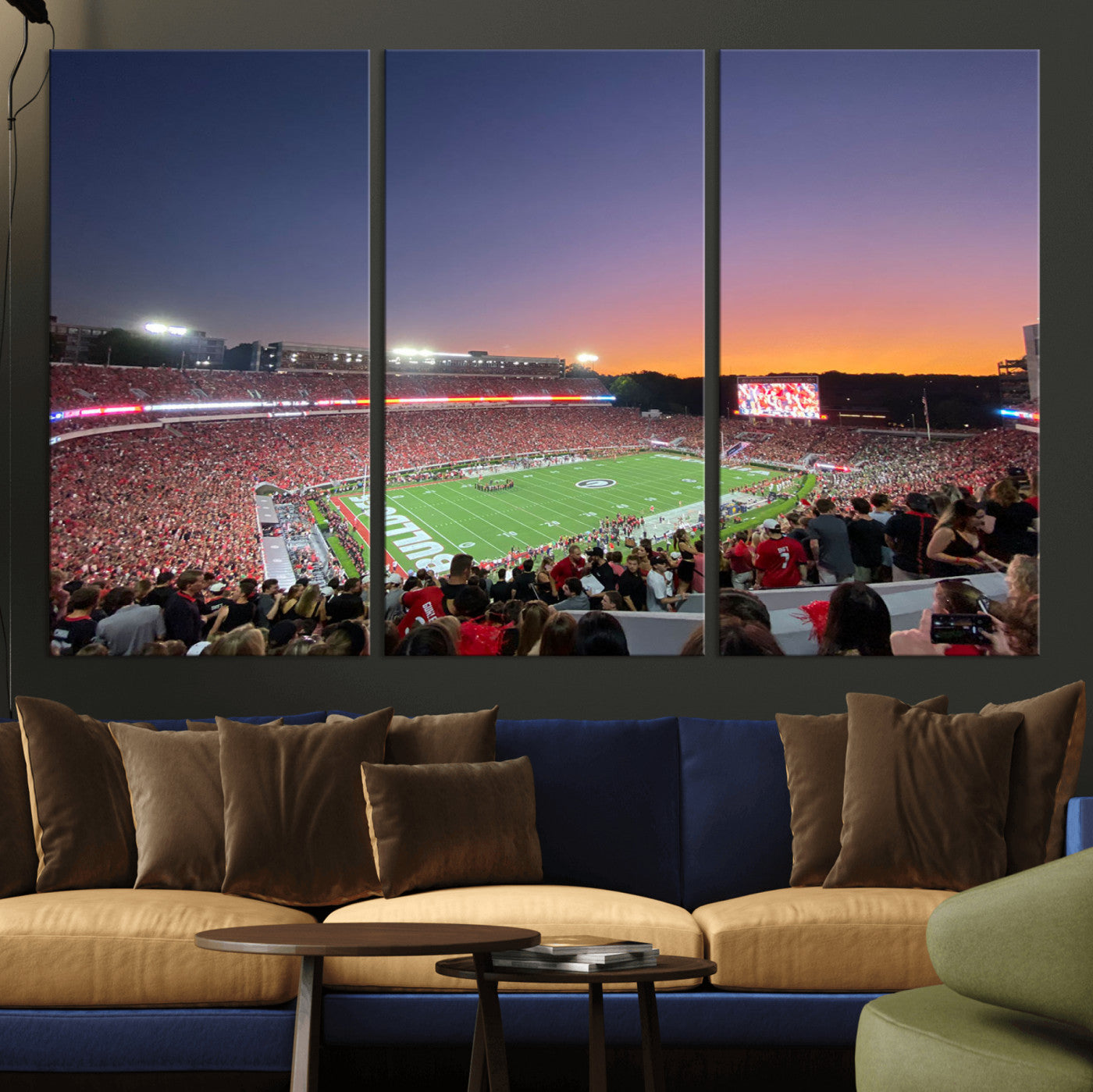 25139565-MGV-CV-48X32-3P-Dooley Stadium Wall Art Print, Sports Arena Canvas Wall Art, Dooley Field at Sanford Stadium Canvas Print, Modern Athletic Field Art Printing