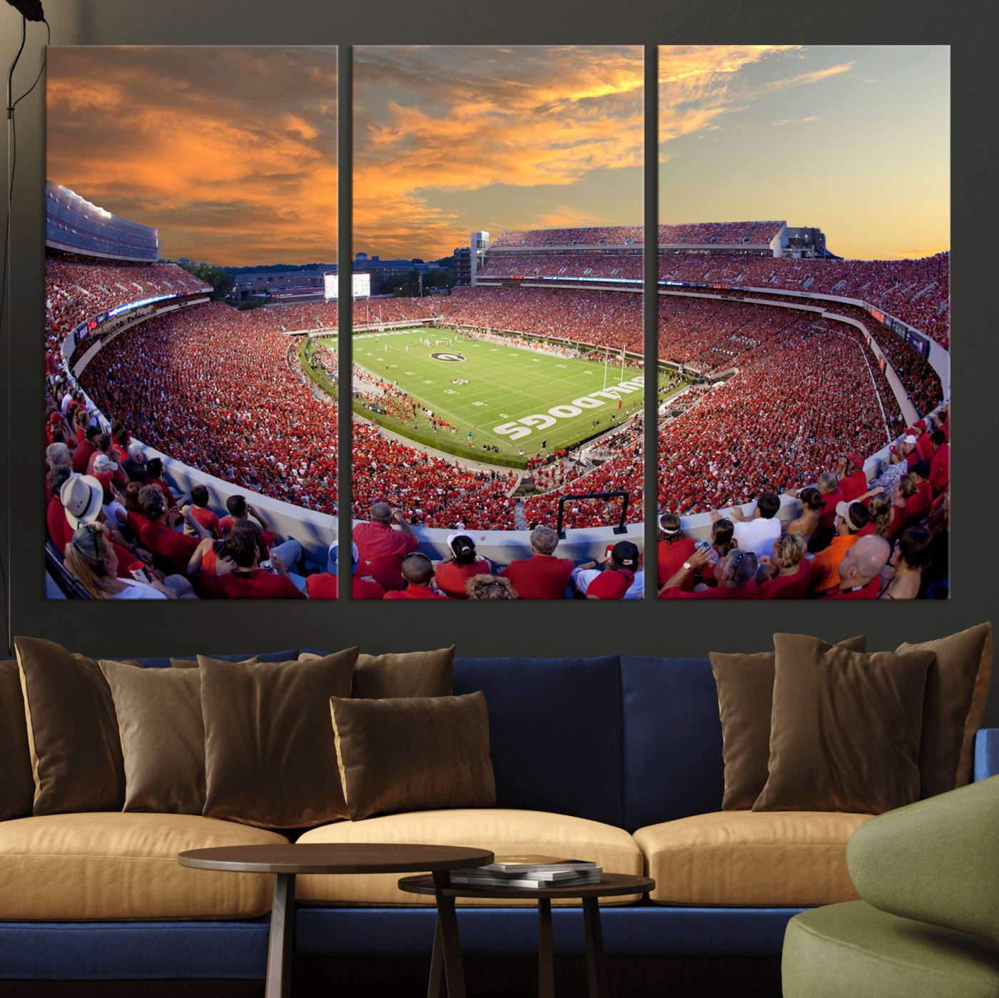 73680988-MGV-CV-48X32-3P-Dooley Stadium Wall Art Print, Sports Arena Canvas Wall Art, Dooley Field at Sanford Stadium Canvas Print, Modern Athletic Field Art Printing