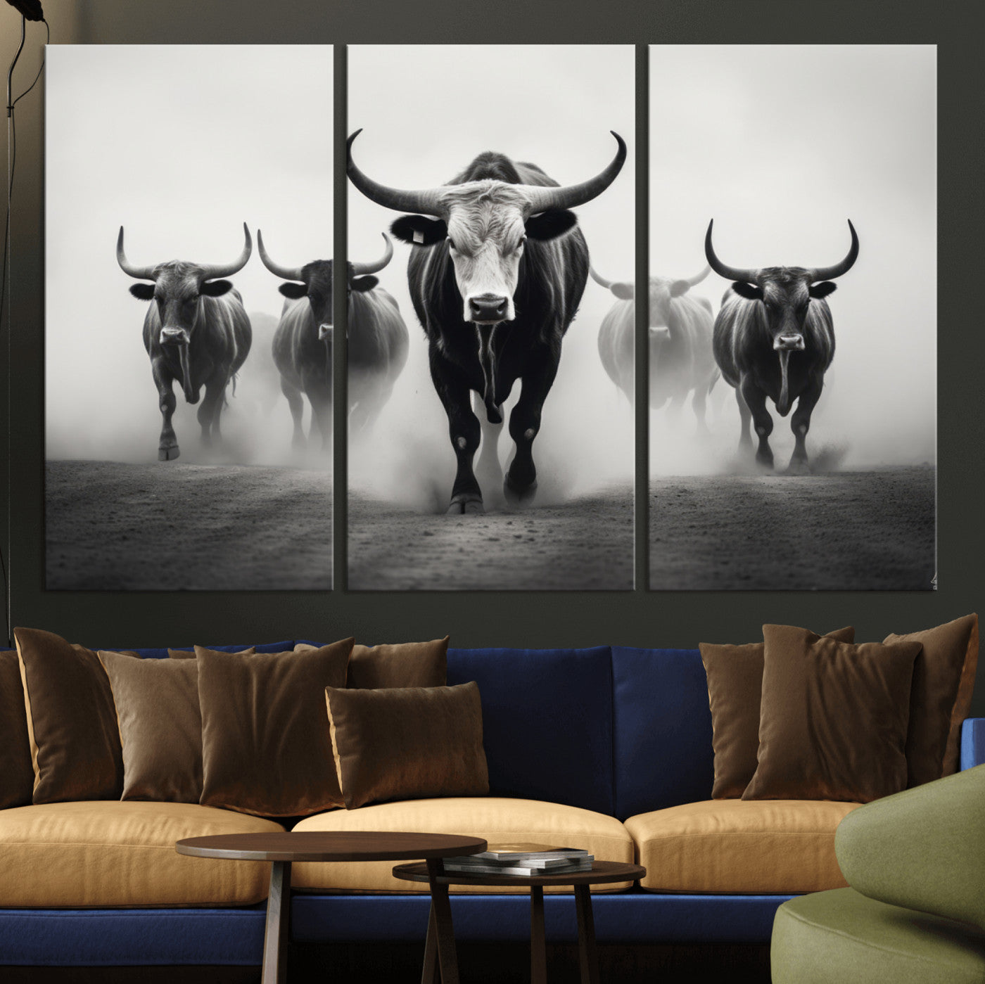 N34534C-MGV-CV-48X32-3P - Texas Bighorn Cow Hern Wall Art Canvas Print, Longhorn Cow Large Wall Art