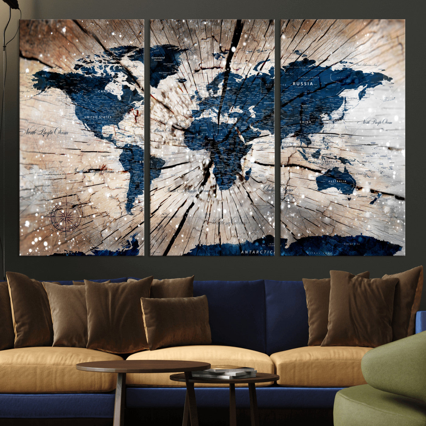 99001695-MGV-CV-48X32-3P - World Map Wall Art Canvas Print, Modern Decorative Framed Map Artwork Prints for Living Room, Office, Bedroom Wall Decor