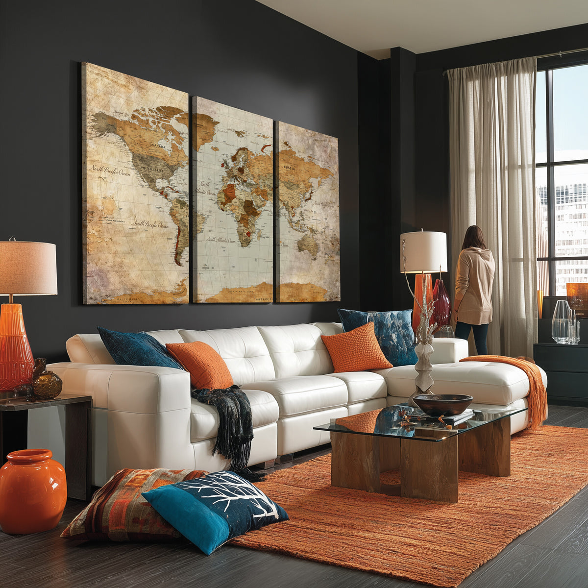 74176056-MGV-CV-36X24 - World Map Wall Art Canvas Print, Modern Decorative Framed Map Artwork Prints for Living Room, Office, Bedroom Wall Decor