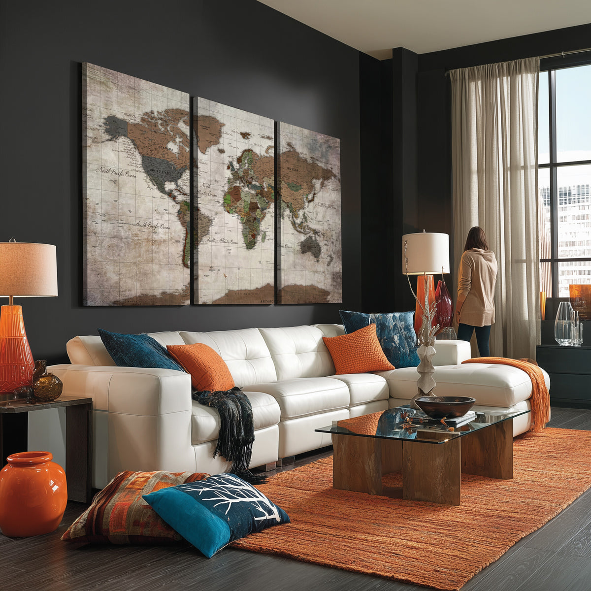 65393892-MGV-CV-36X24 - World Map Wall Art Canvas Print, Modern Decorative Framed Map Artwork Prints for Living Room, Office, Bedroom Wall Decor