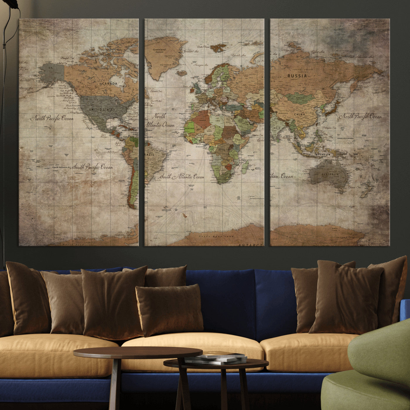 20356264-MGV-CV-36X24 - World Map Wall Art Canvas Print, Modern Decorative Framed Map Artwork Prints for Living Room, Office, Bedroom Wall Decor