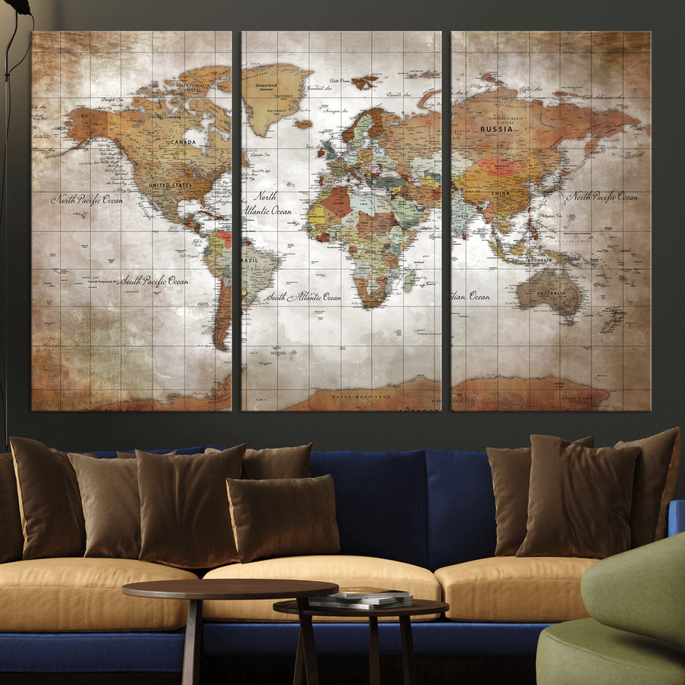 51643807-MGV-CV-36X24 - World Map Wall Art Canvas Print, Modern Decorative Framed Map Artwork Prints for Living Room, Office, Bedroom Wall Decor