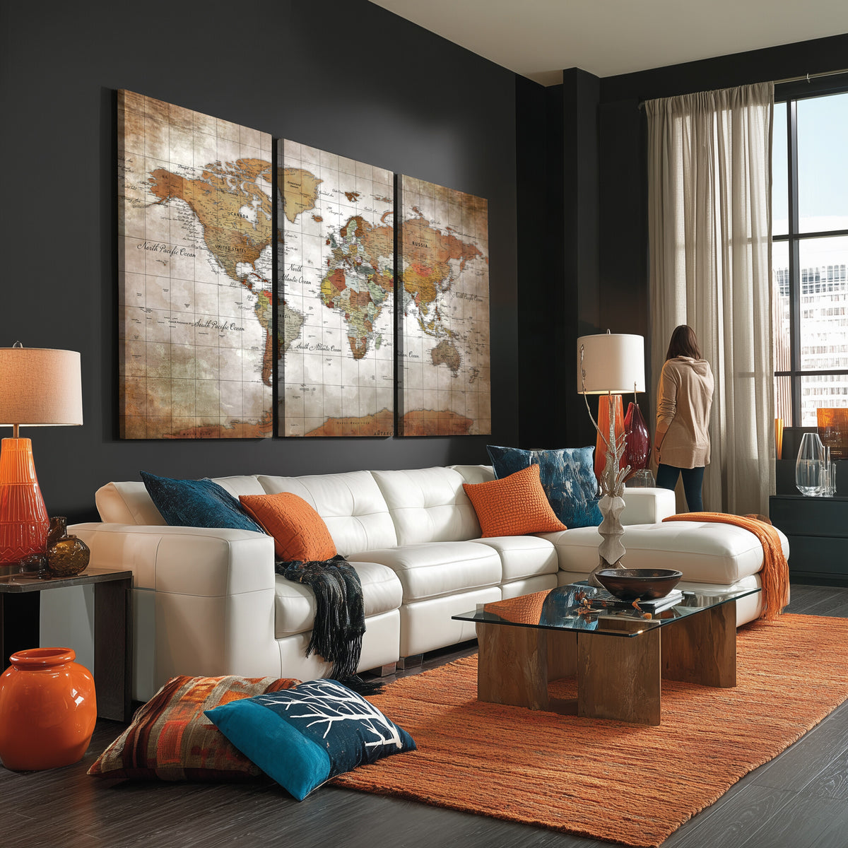 51643807-MGV-CV-36X24 - World Map Wall Art Canvas Print, Modern Decorative Framed Map Artwork Prints for Living Room, Office, Bedroom Wall Decor