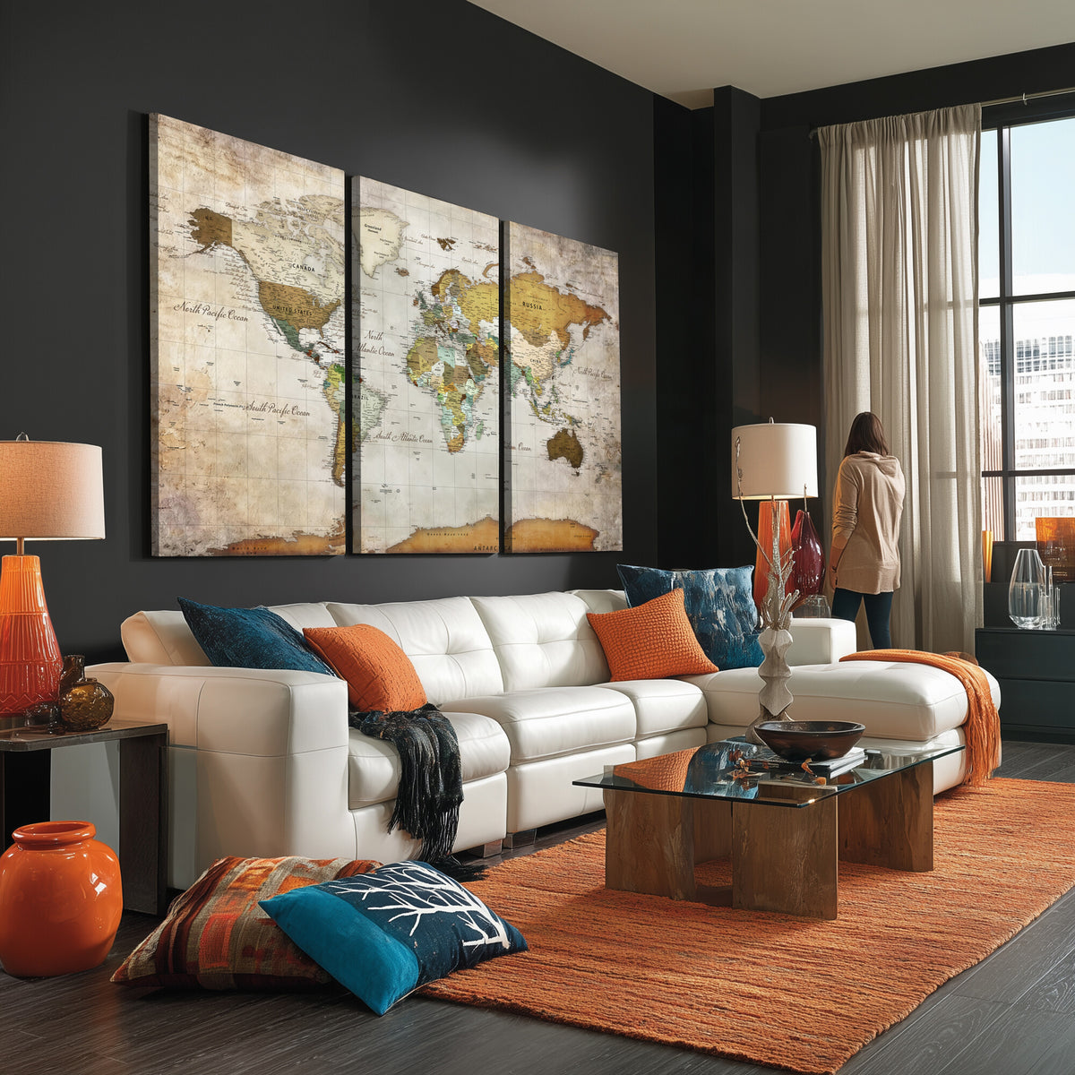 86108417-MGV-CV-36X24 - World Map Wall Art Canvas Print, Modern Decorative Framed Map Artwork Prints for Living Room, Office, Bedroom Wall Decor