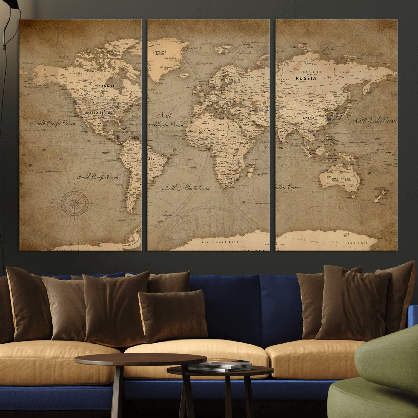 49946617-MGV-CV-36X24 - World Map Wall Art Canvas Print, Modern Decorative Framed Map Artwork Prints for Living Room, Office, Bedroom Wall Decor