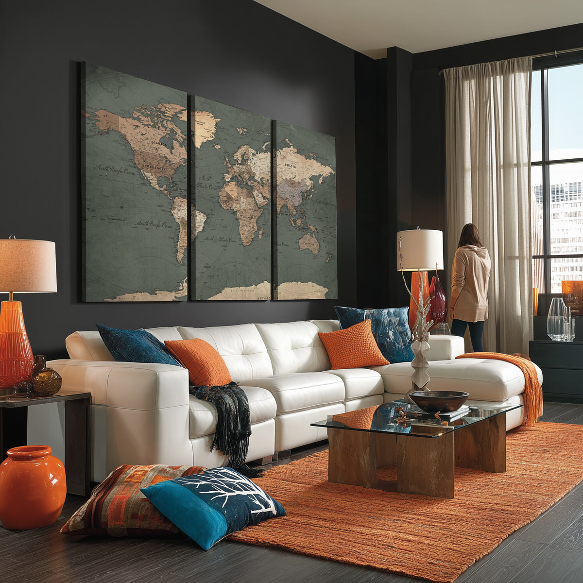 84619399-MGV-CV-36X24 - World Map Wall Art Canvas Print, Modern Decorative Framed Map Artwork Prints for Living Room, Office, Bedroom Wall Decor