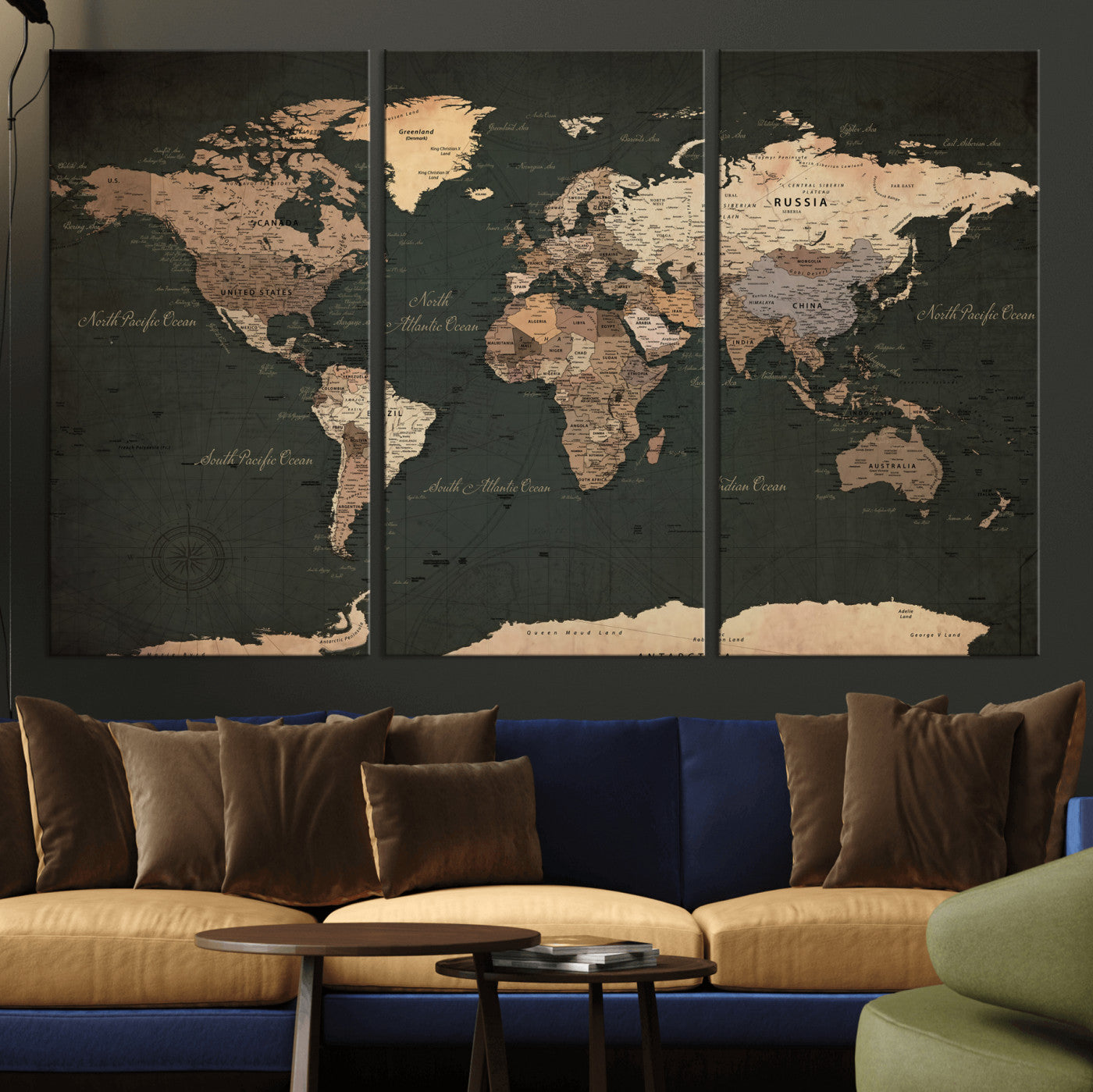 62059333-MGV-CV-36X24 - World Map Wall Art Canvas Print, Modern Decorative Framed Map Artwork Prints for Living Room, Office, Bedroom Wall Decor