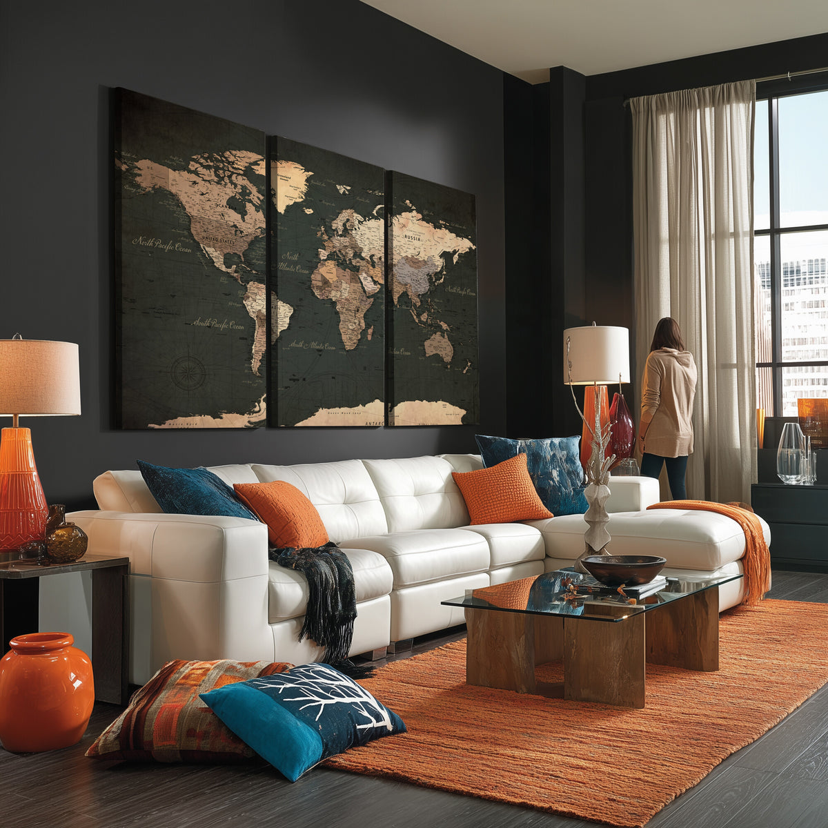 62059333-MGV-CV-36X24 - World Map Wall Art Canvas Print, Modern Decorative Framed Map Artwork Prints for Living Room, Office, Bedroom Wall Decor