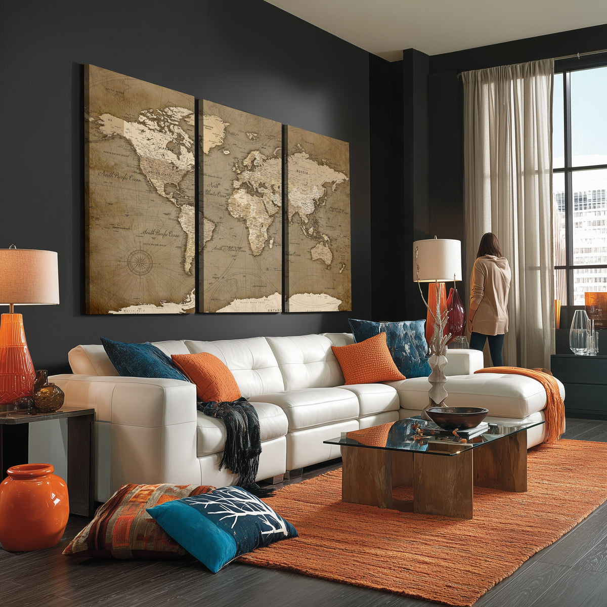 82314635-MGV-CV-36X24 - World Map Wall Art Canvas Print, Modern Decorative Framed Map Artwork Prints for Living Room, Office, Bedroom Wall Decor