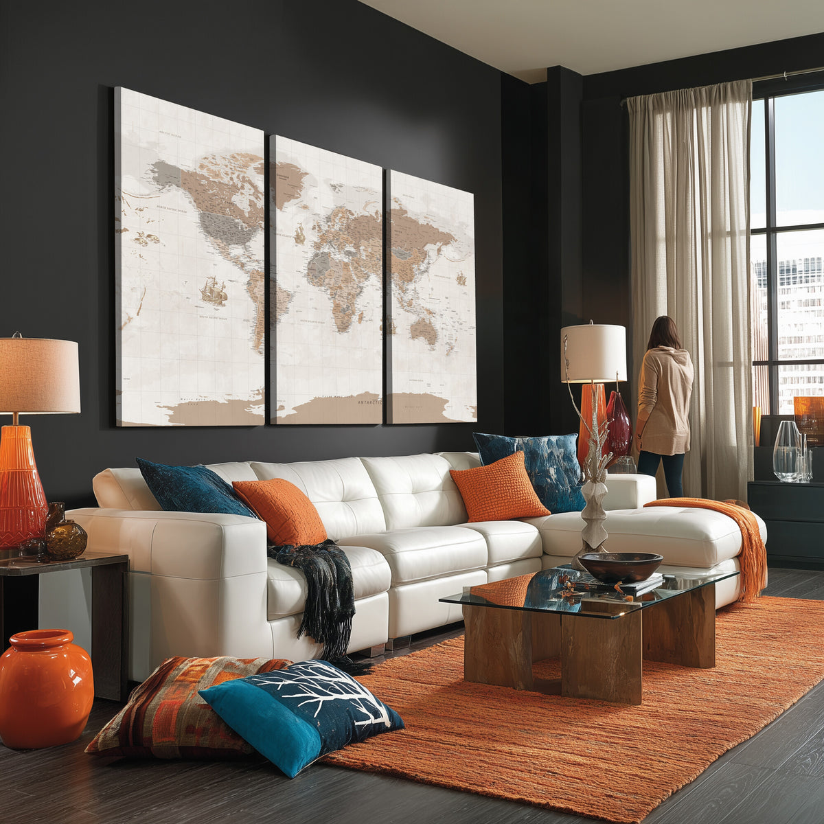 85057279-MGV-CV-36X24 - Framed Large World Map Canvas Print for Office Decor