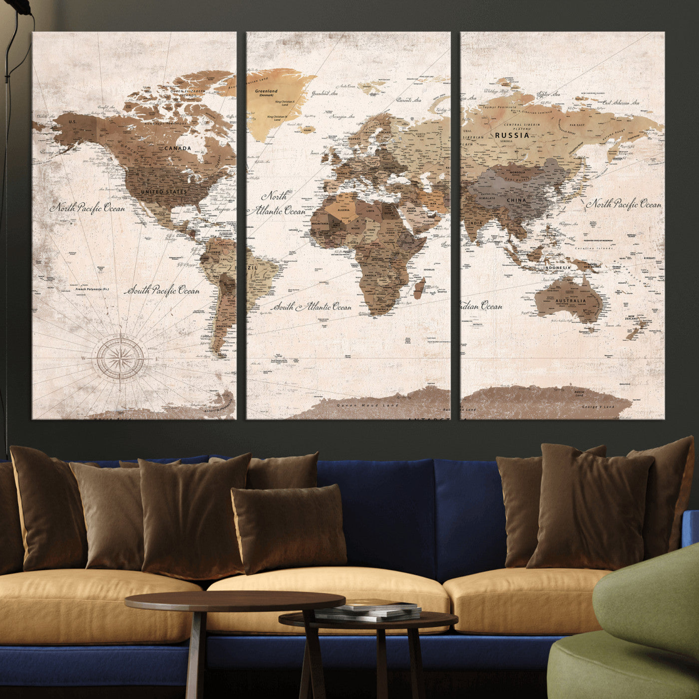 38923639-MGV-CV-36X24 - World Map Wall Art Canvas Print, Modern Decorative Framed Map Artwork Prints for Living Room, Office, Bedroom Wall Decor