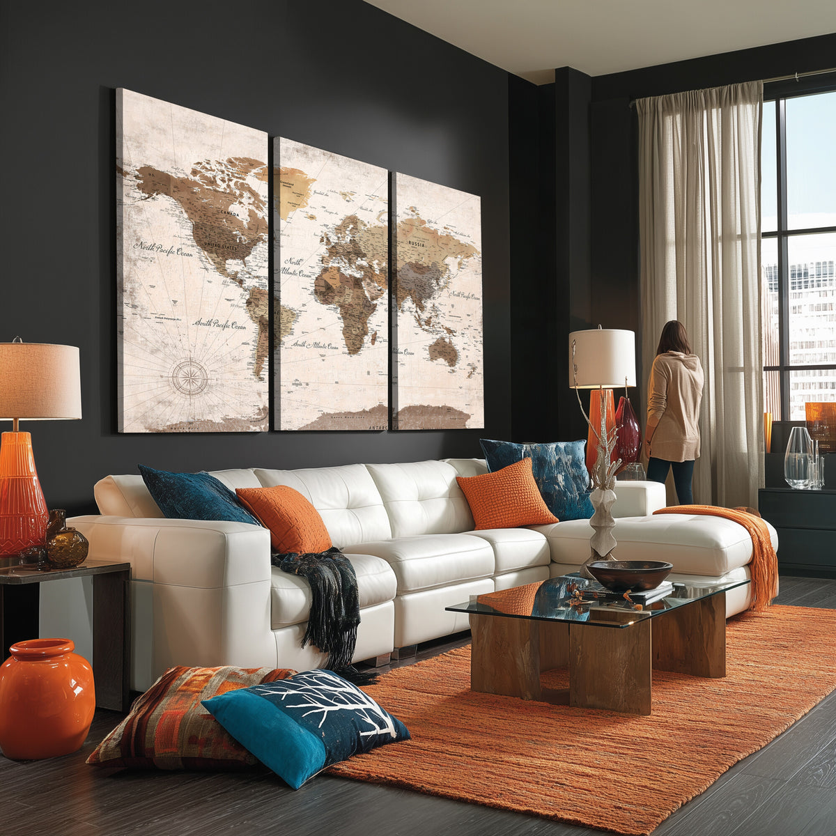 38923639-MGV-CV-36X24 - World Map Wall Art Canvas Print, Modern Decorative Framed Map Artwork Prints for Living Room, Office, Bedroom Wall Decor
