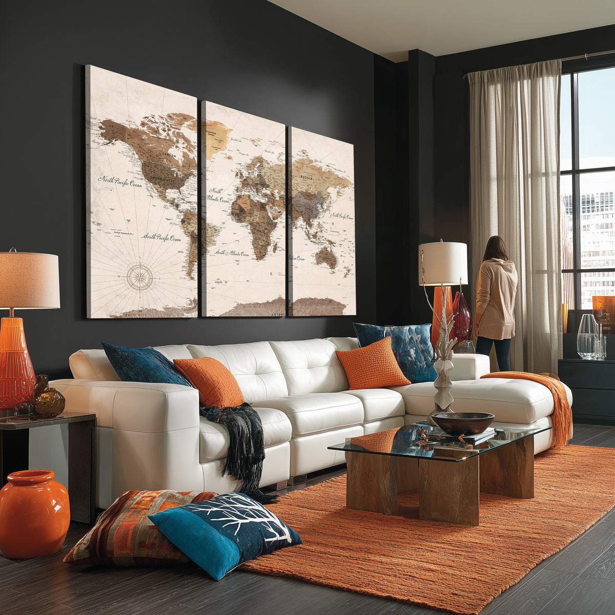 69860078-MGV-CV-36X24 - World Map Wall Art Canvas Print, Modern Decorative Framed Map Artwork Prints for Living Room, Office, Bedroom Wall Decor