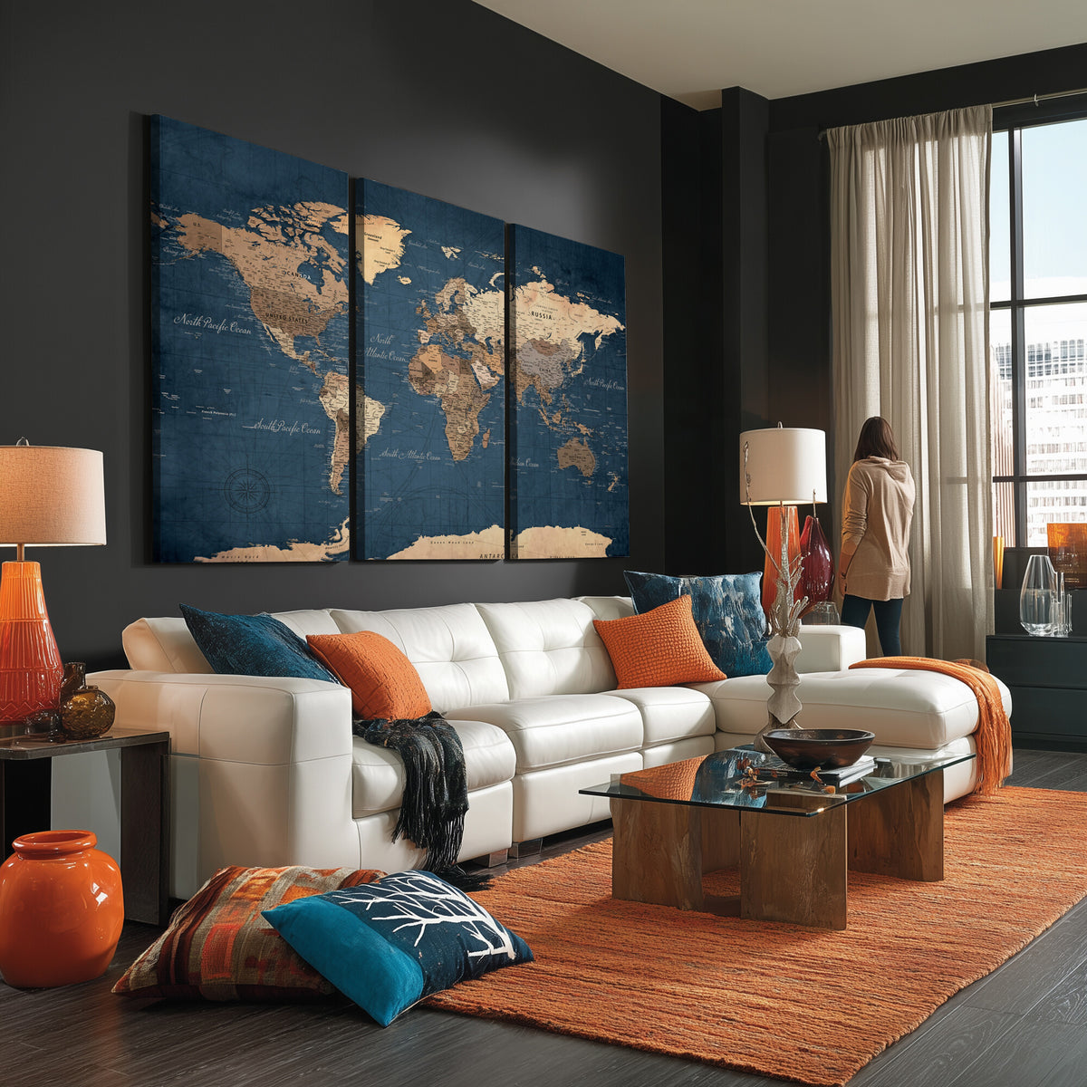 69886352-MGV-CV-36X24 - World Map Wall Art Canvas Print, Modern Decorative Framed Map Artwork Prints for Living Room, Office, Bedroom Wall Decor