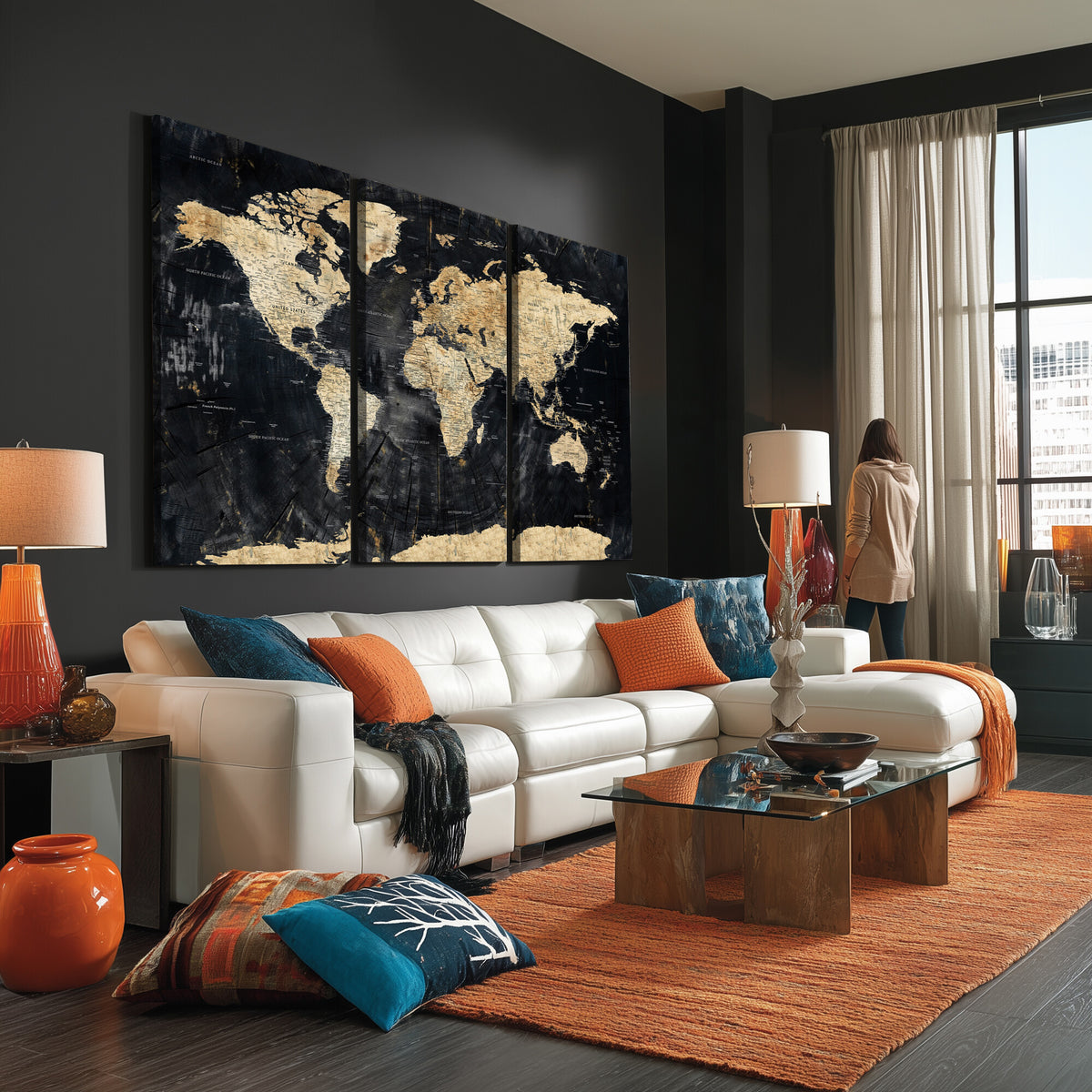 45535041-MGV-CV-36X24 - Framed Large World Map Wall Art Canvas Print for Living Room