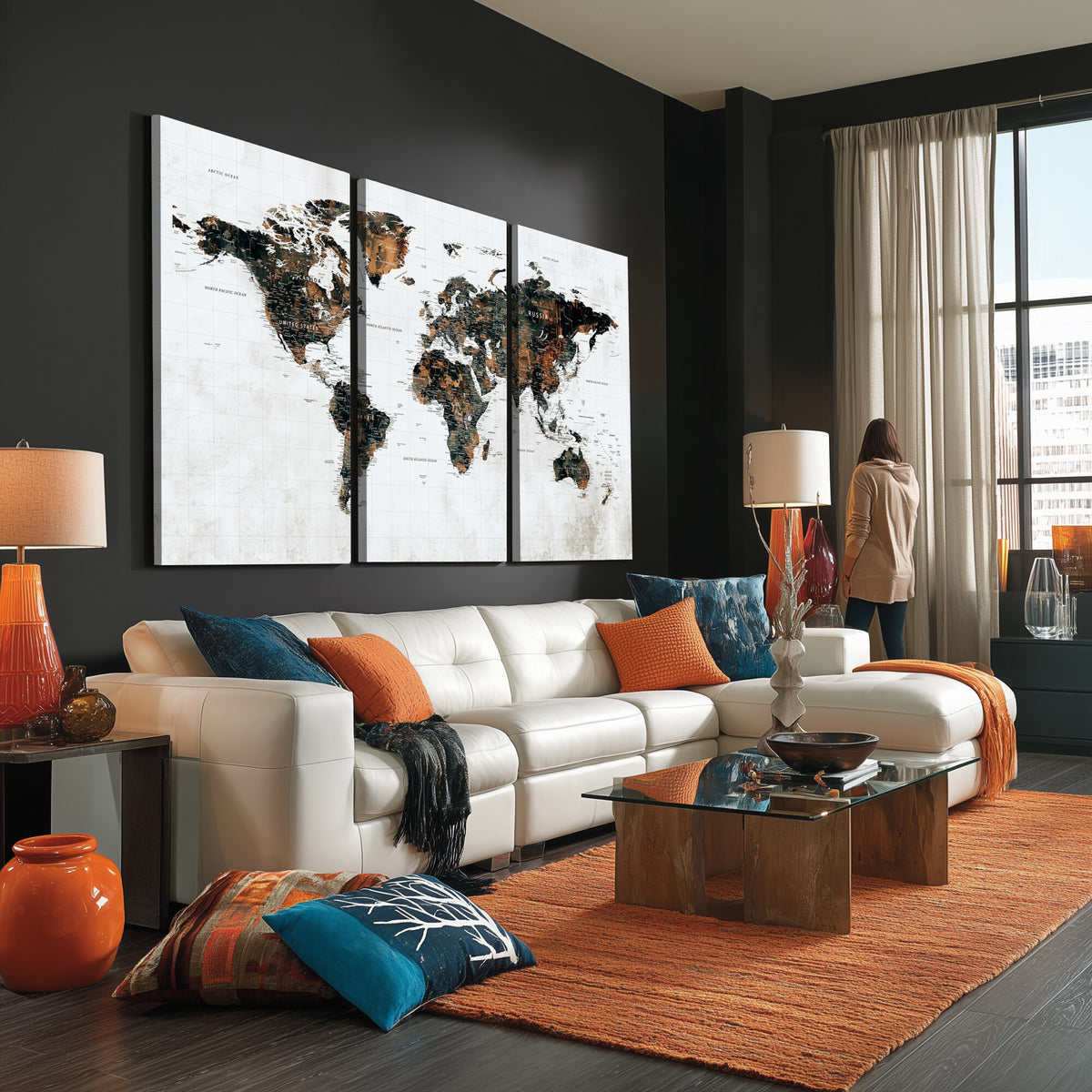 60008766-MGV-CV-36X24 - Large World Map Canvas Print – Framed Travel Map Wall Art