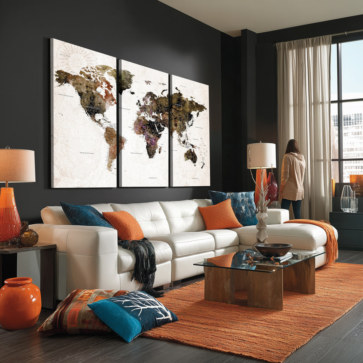 77651968-MGV-CV-36X24 - Watercolor World Map Print - Large Wall Art Canvas Print for
