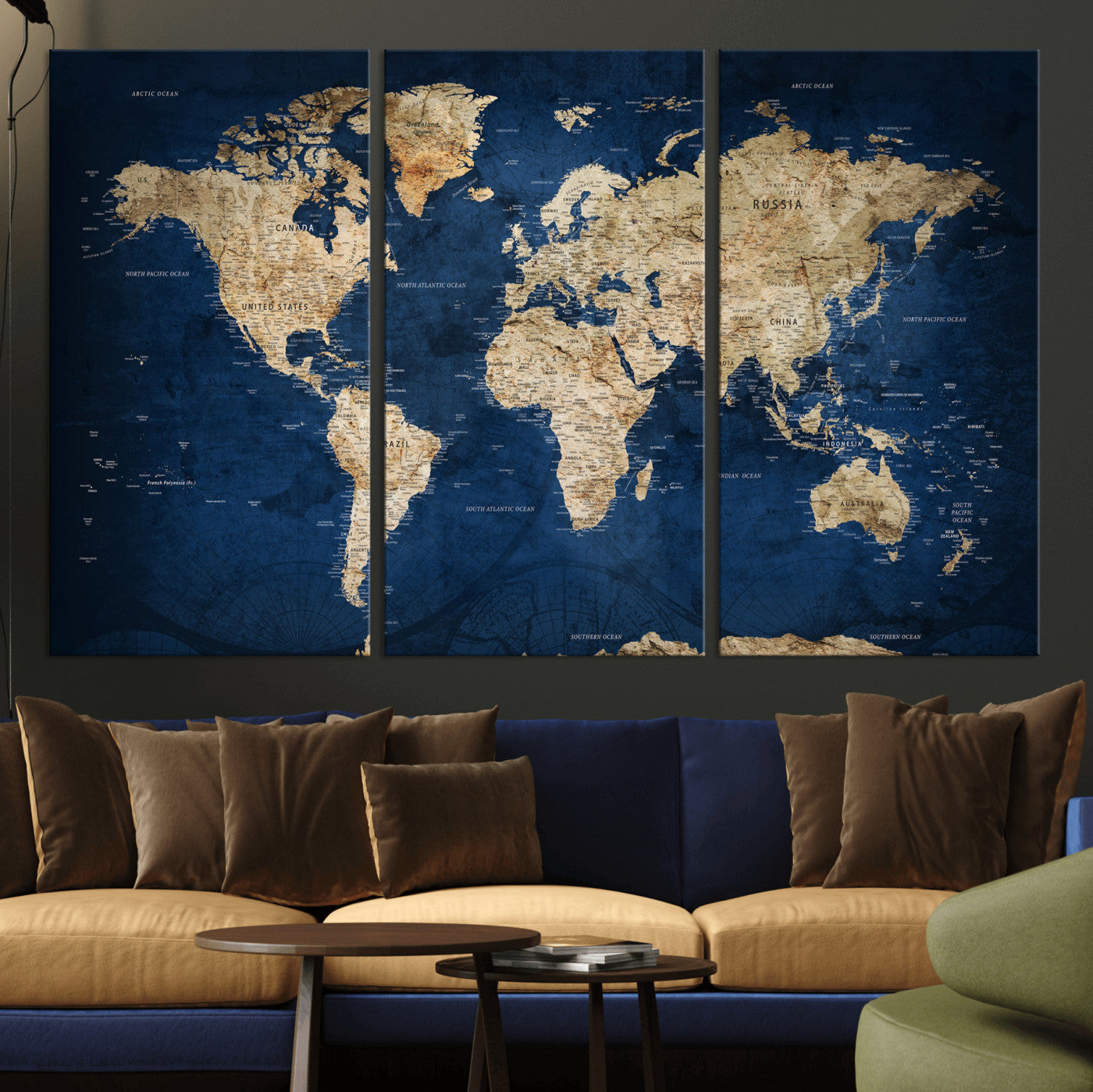 57503519-MGV-CV-36X24 - World Map Wall Art Canvas Print, Modern Decorative Framed Map Artwork Prints for Living Room, Office, Bedroom Wall Decor